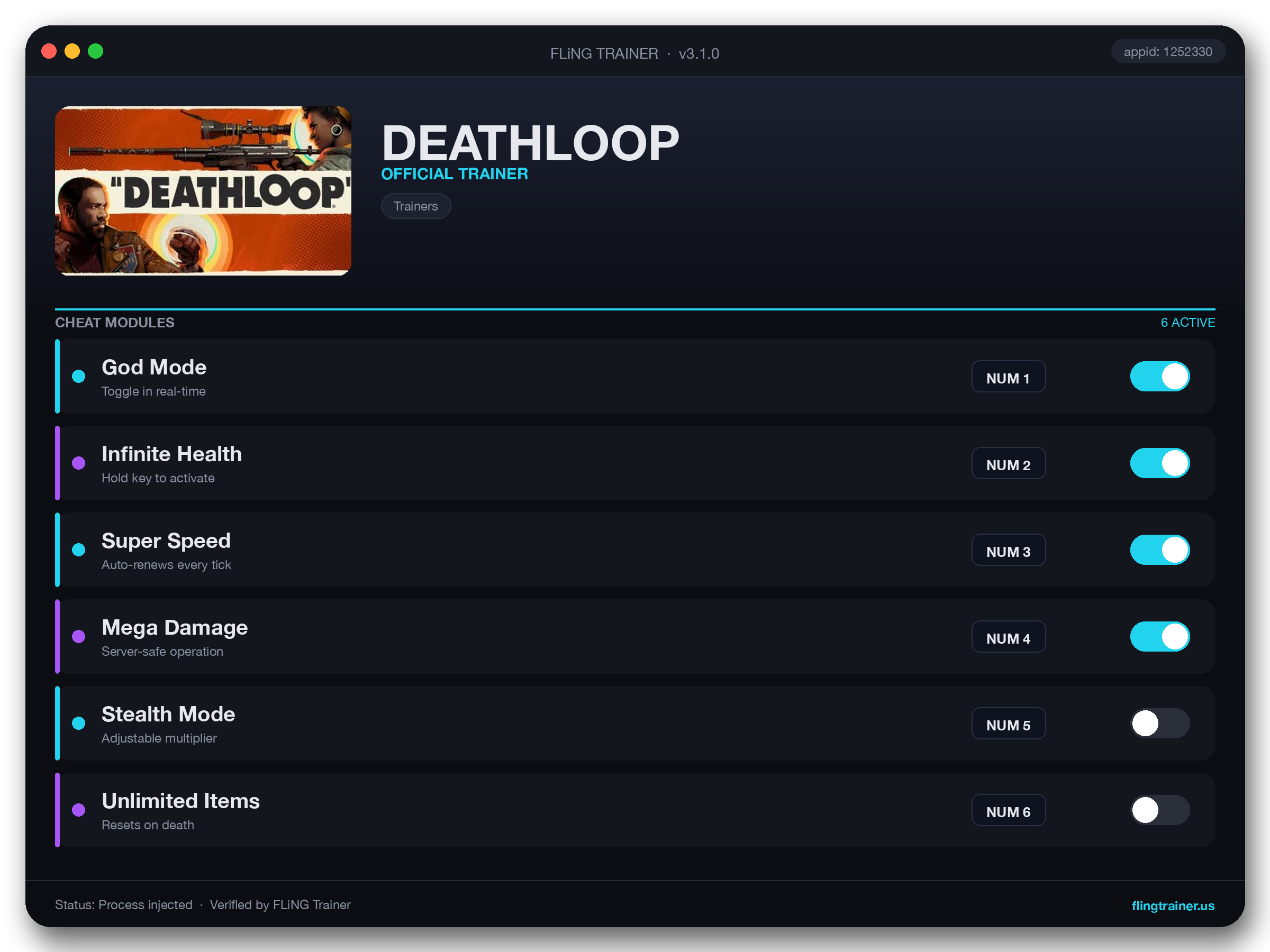 DEATHLOOP Trainer interface