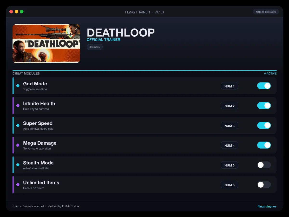 DEATHLOOP Trainer interface