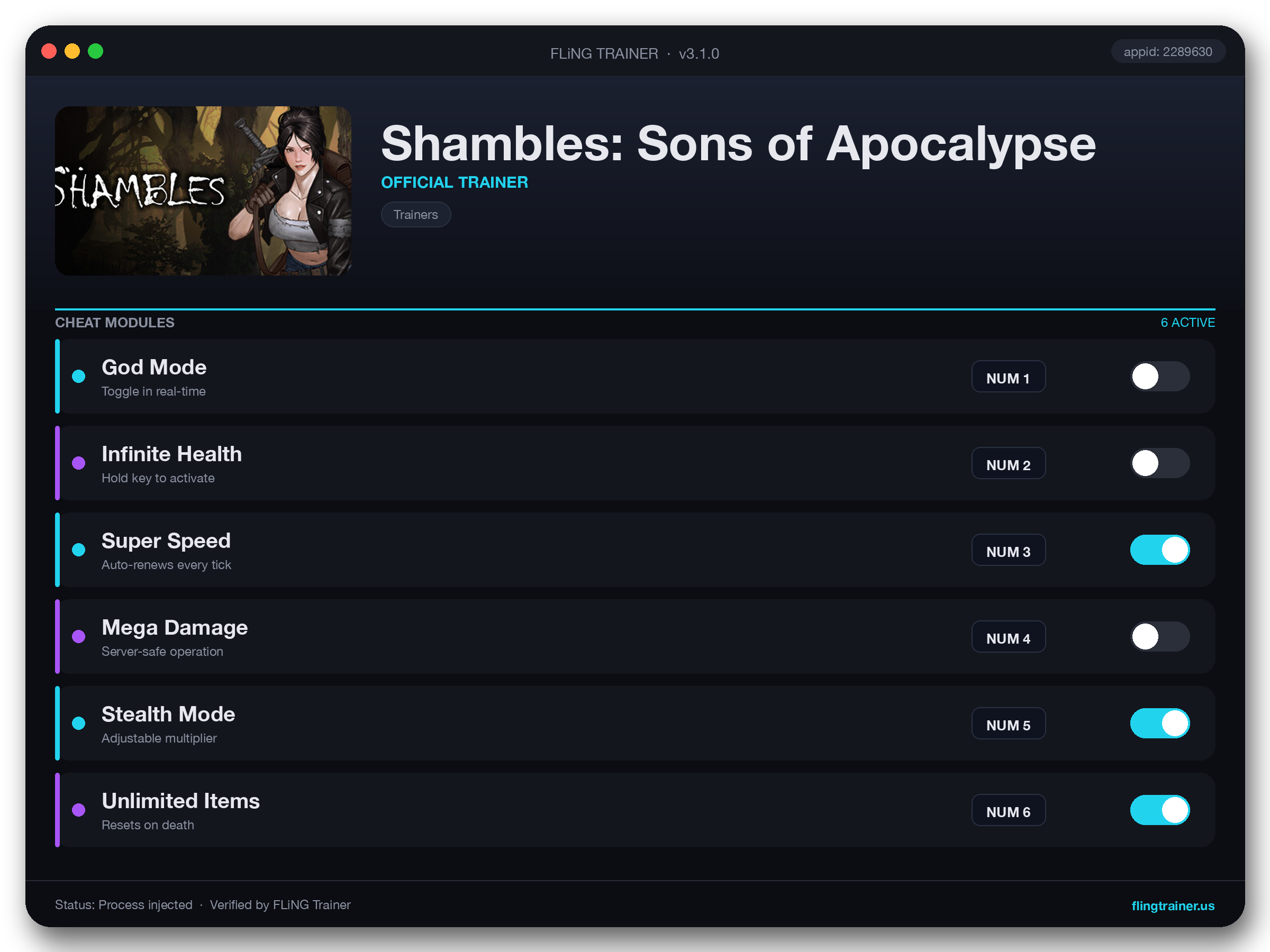Shambles: Sons of Apocalypse Trainer interface