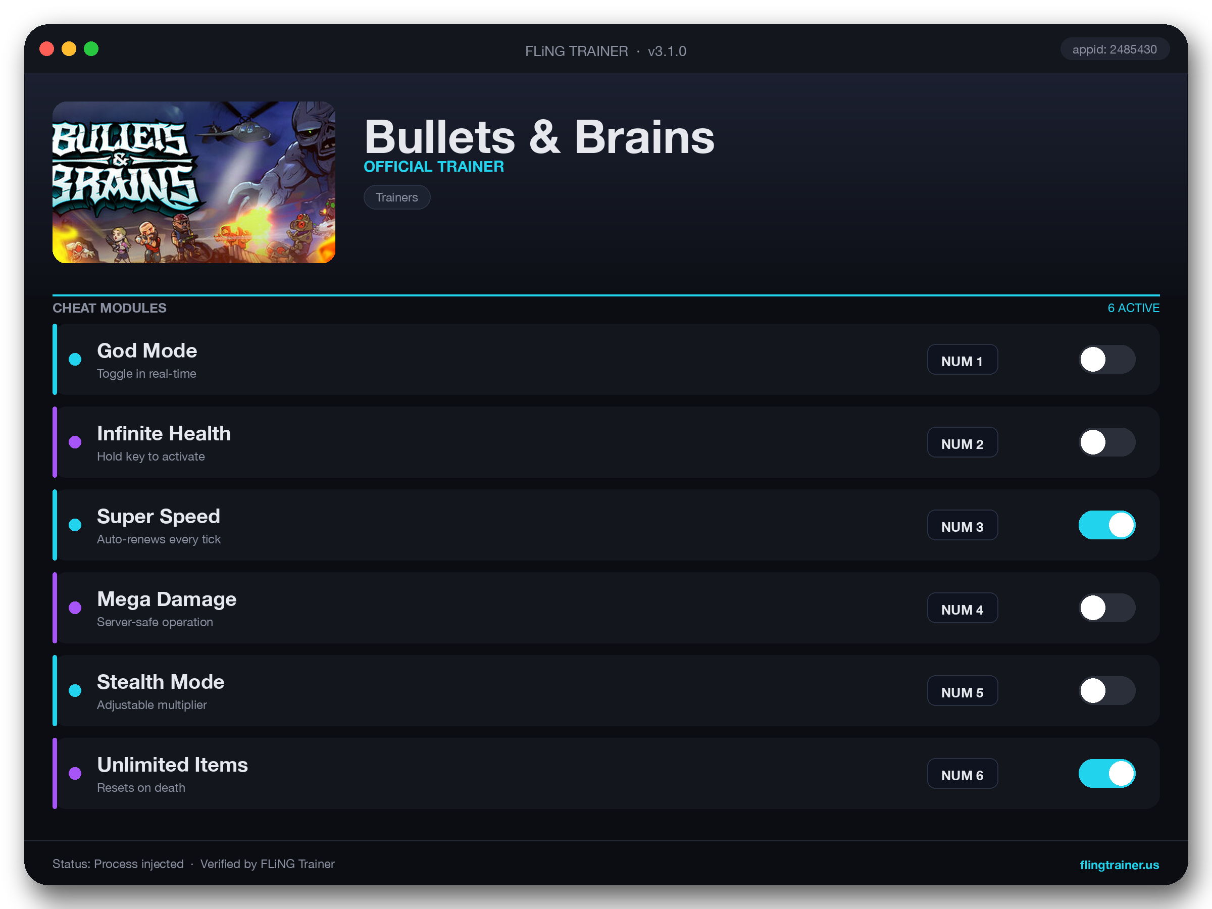 Bullets & Brains Trainer interface