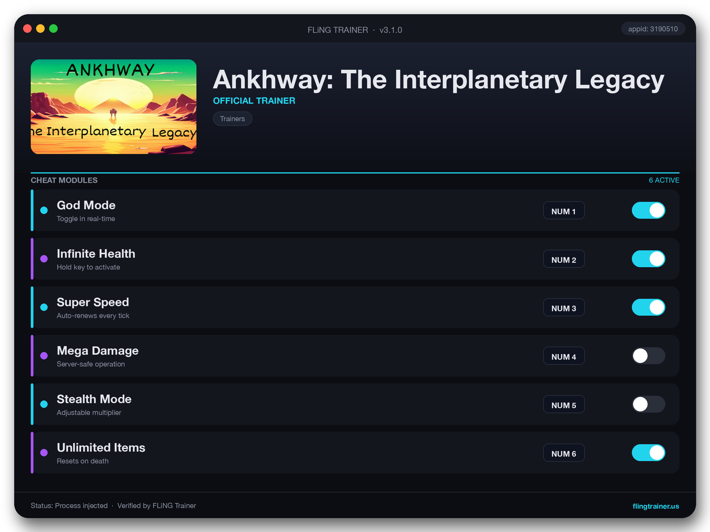 Ankhway: The Interplanetary Legacy Trainer interface