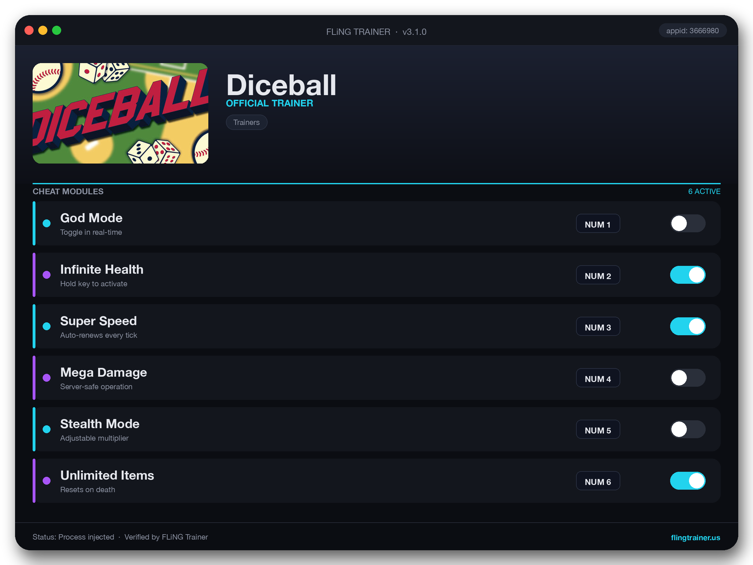 Diceball Trainer interface