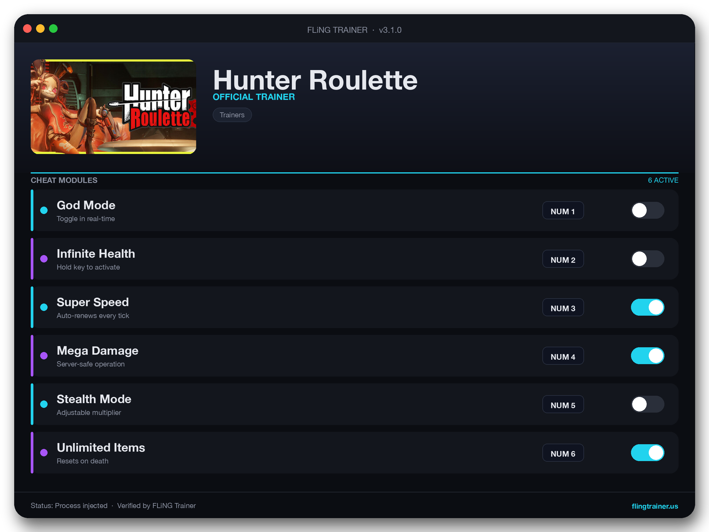 Hunter Roulette Trainer interface