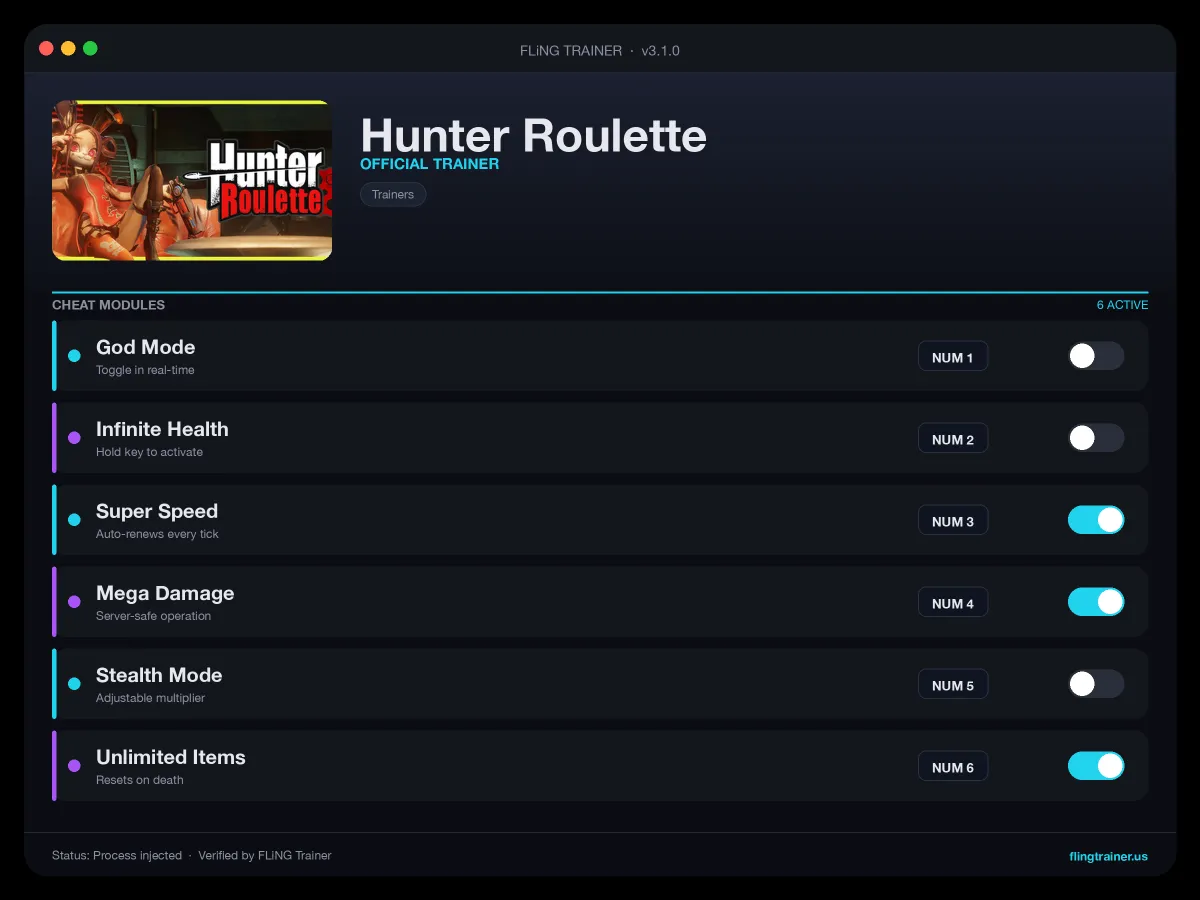 Hunter Roulette Trainer interface