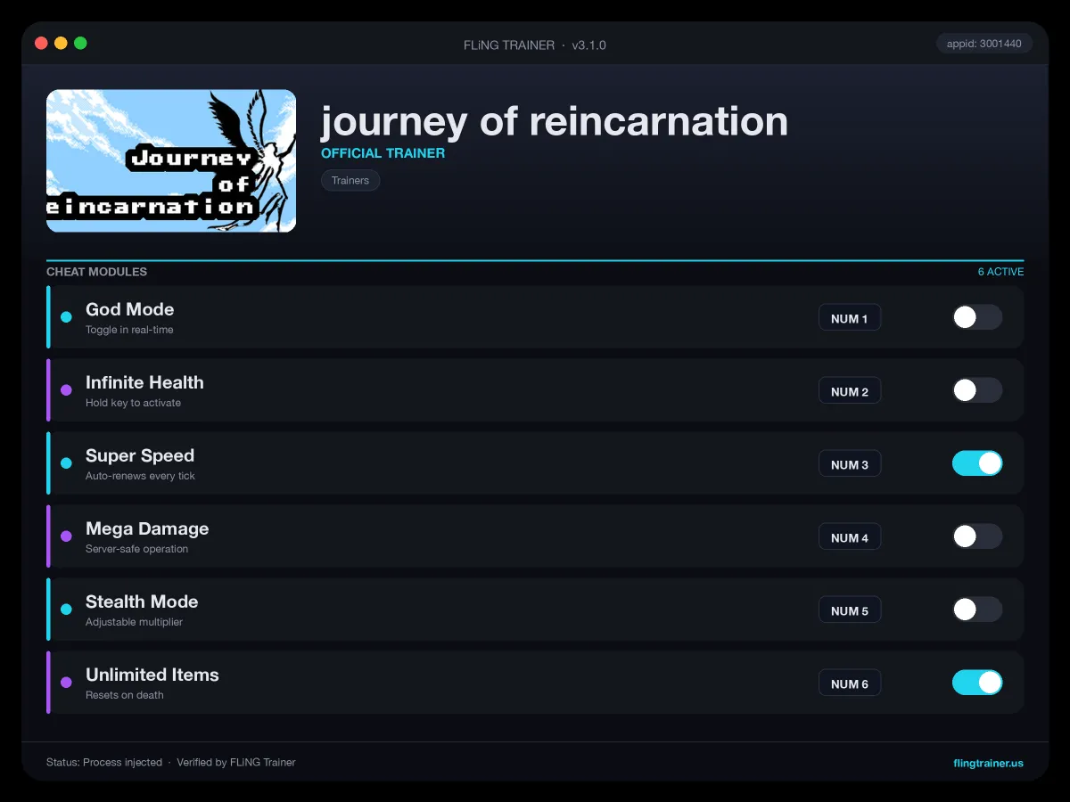 journey of reincarnation Trainer interface