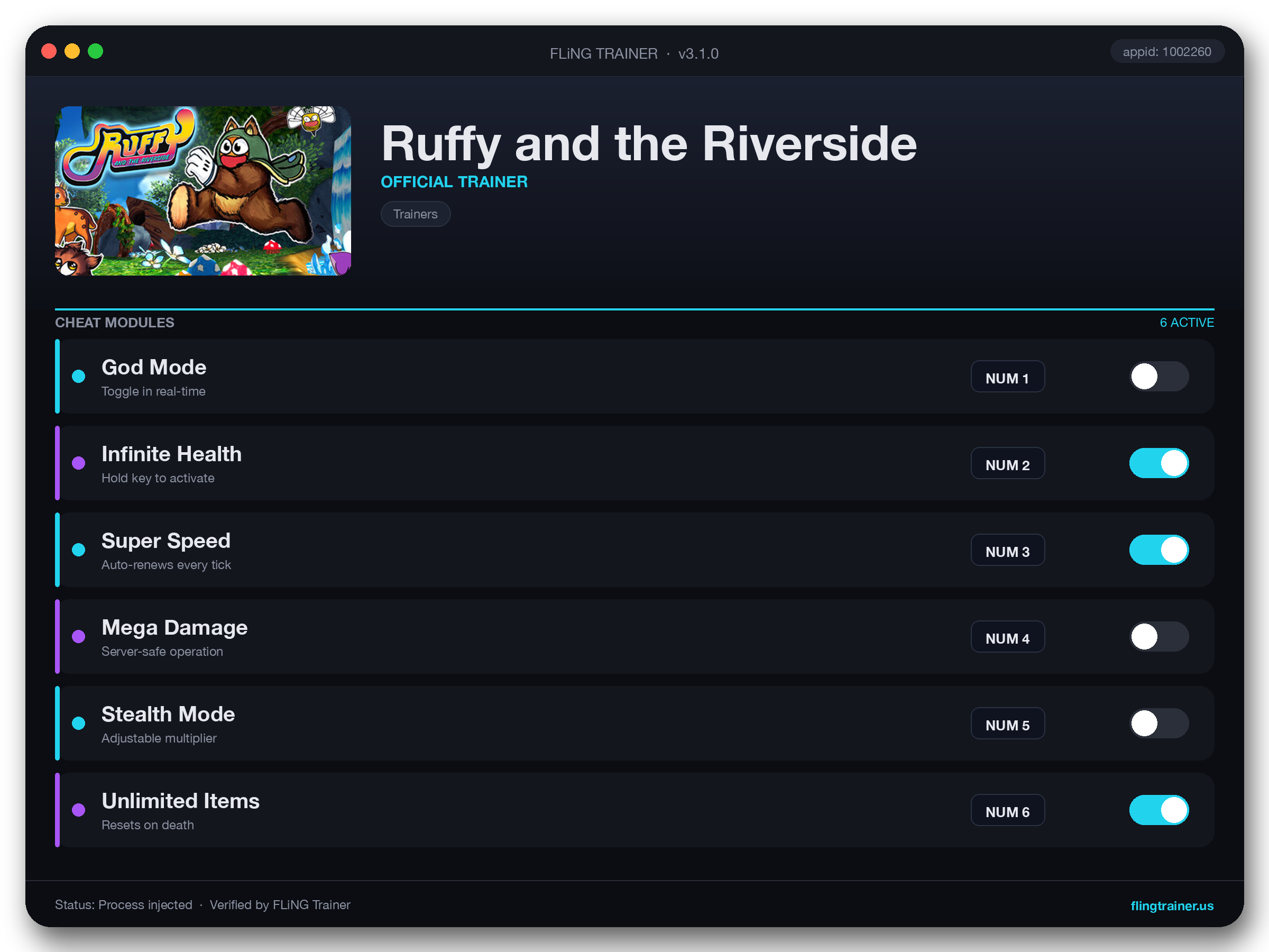 Ruffy and the Riverside Trainer interface