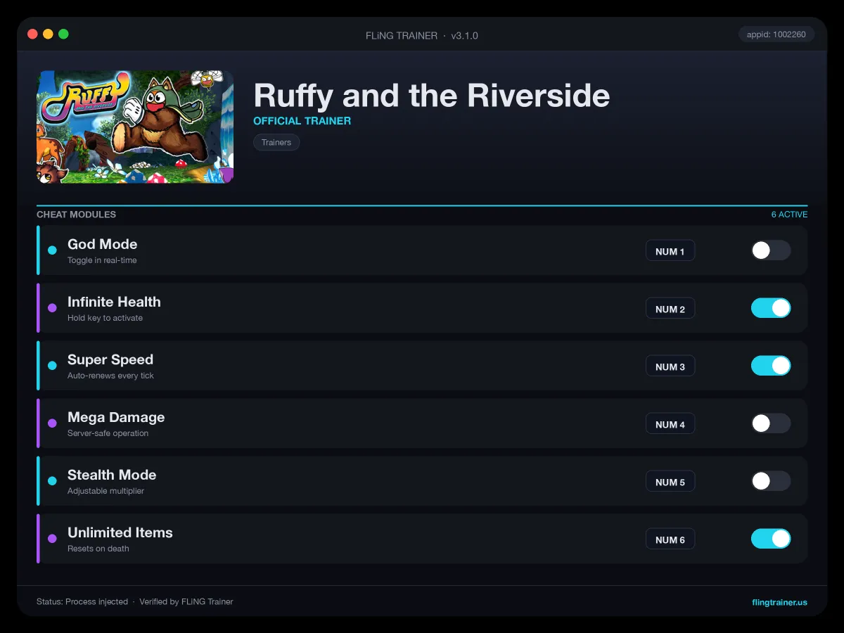 Ruffy and the Riverside Trainer interface
