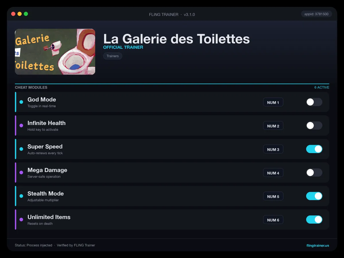 La Galerie des Toilettes Trainer interface