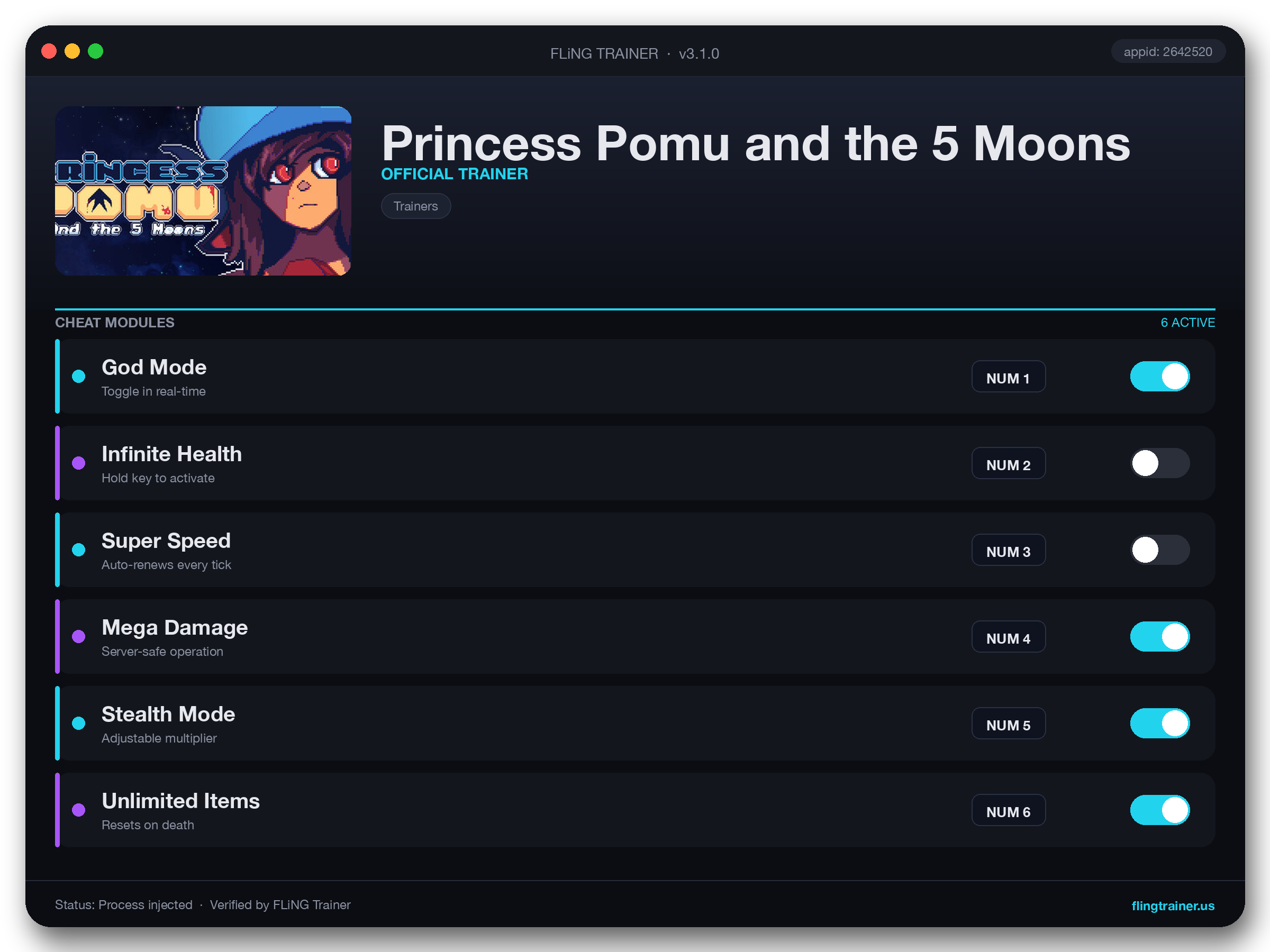 Princess Pomu and the 5 Moons Trainer interface