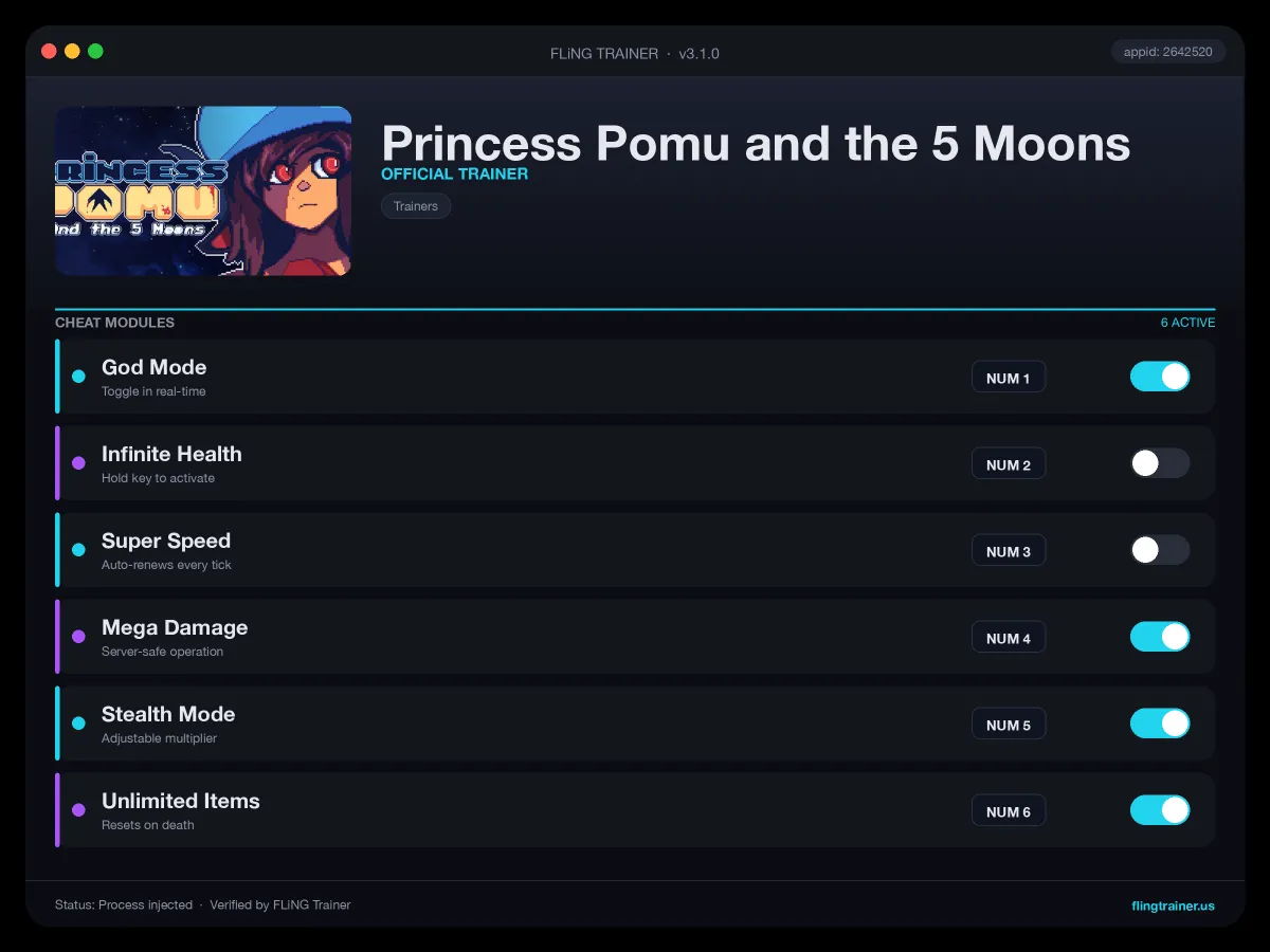 Princess Pomu and the 5 Moons Trainer interface