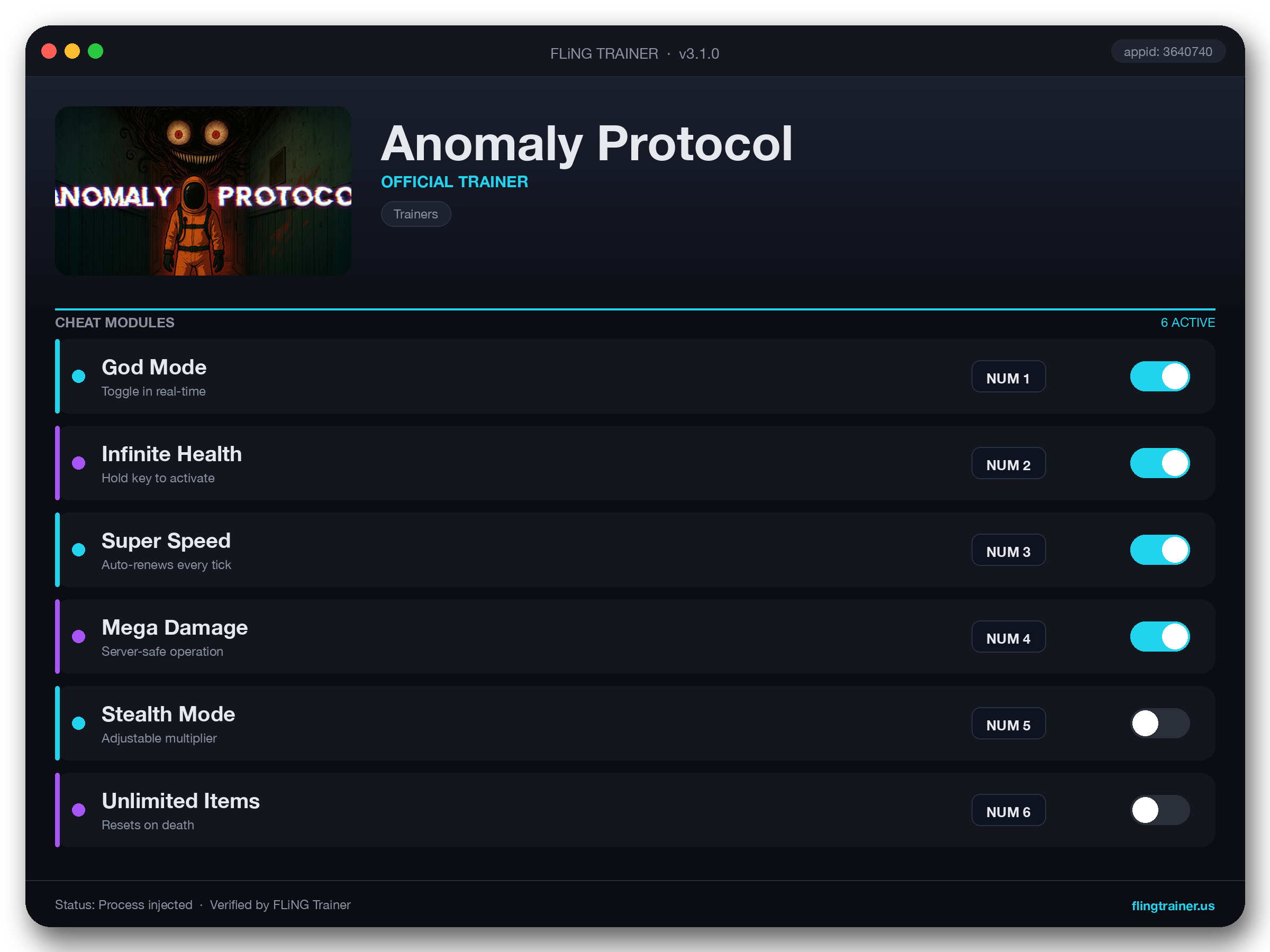 Anomaly Protocol Trainer interface