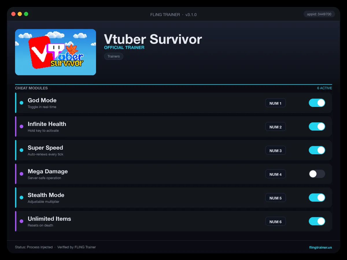 Vtuber Survivor Trainer interface