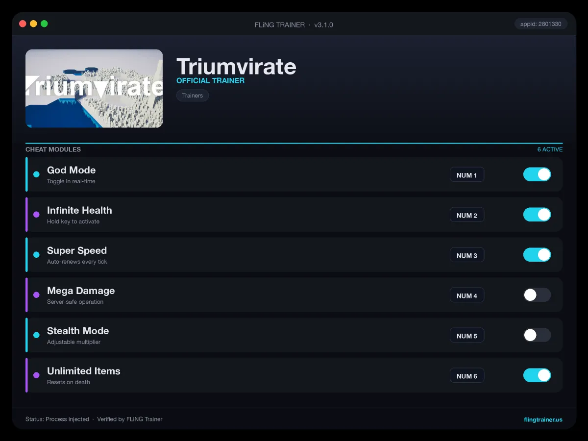 Triumvirate Trainer interface