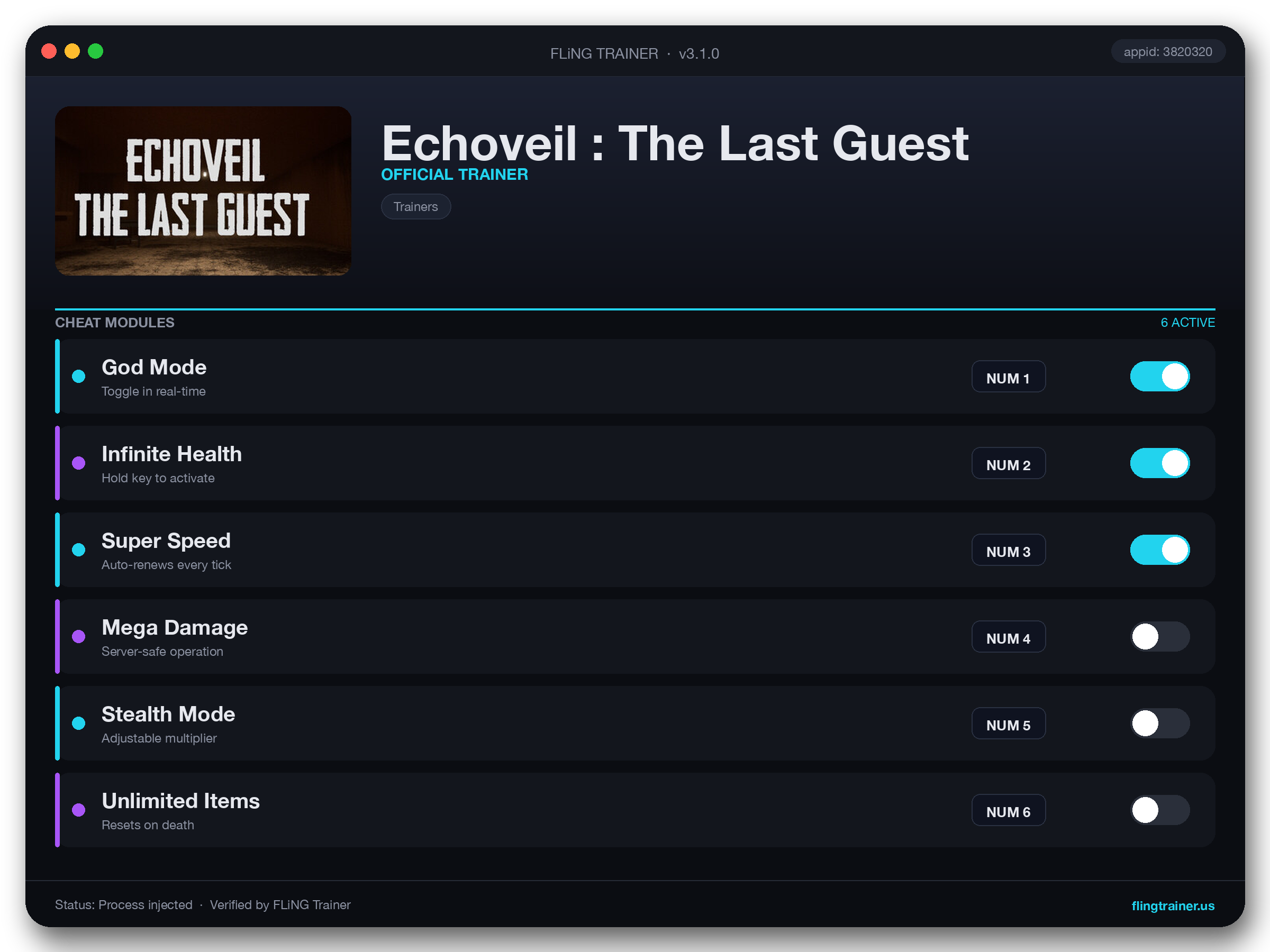 Echoveil : The Last Guest Trainer interface