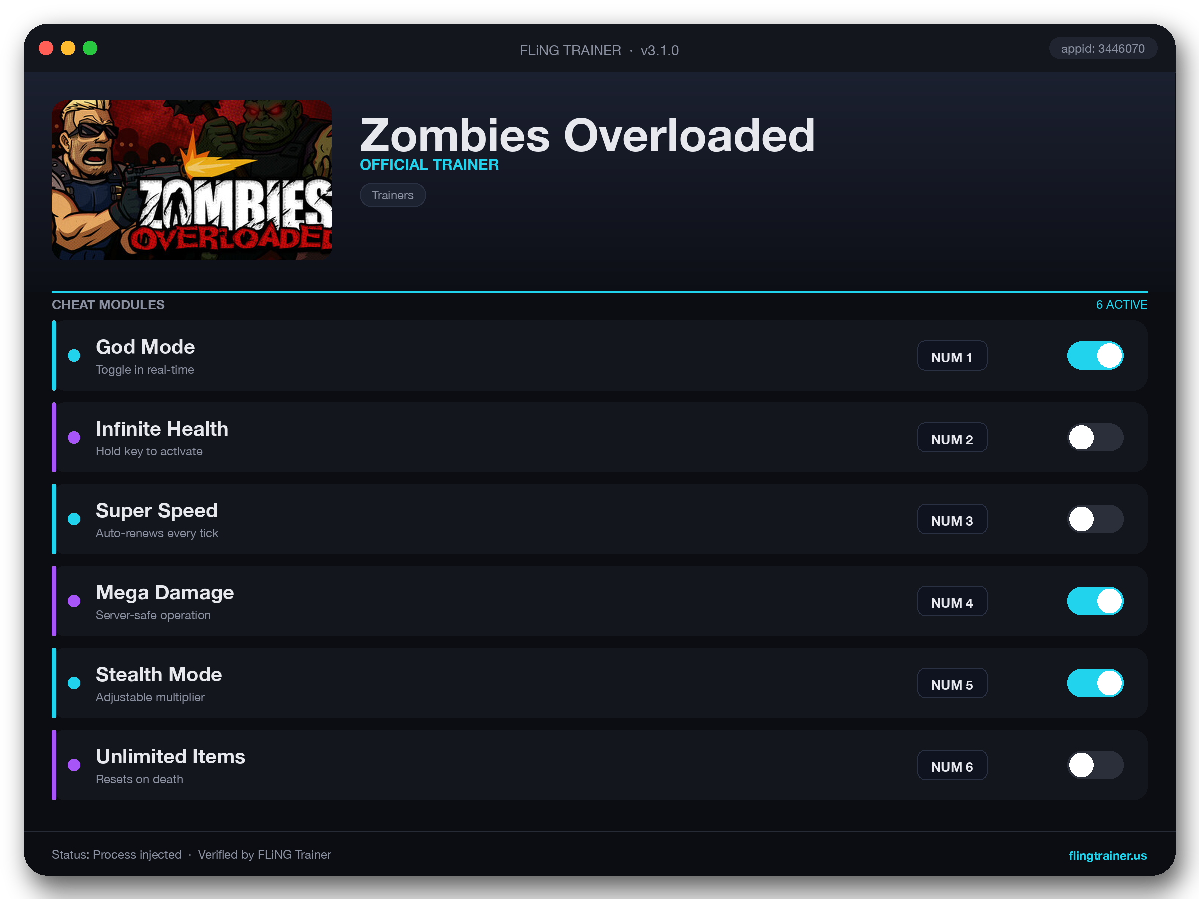 Zombies Overloaded Trainer interface