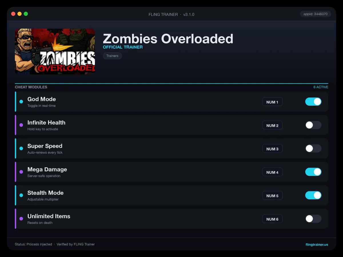 Zombies Overloaded Trainer interface