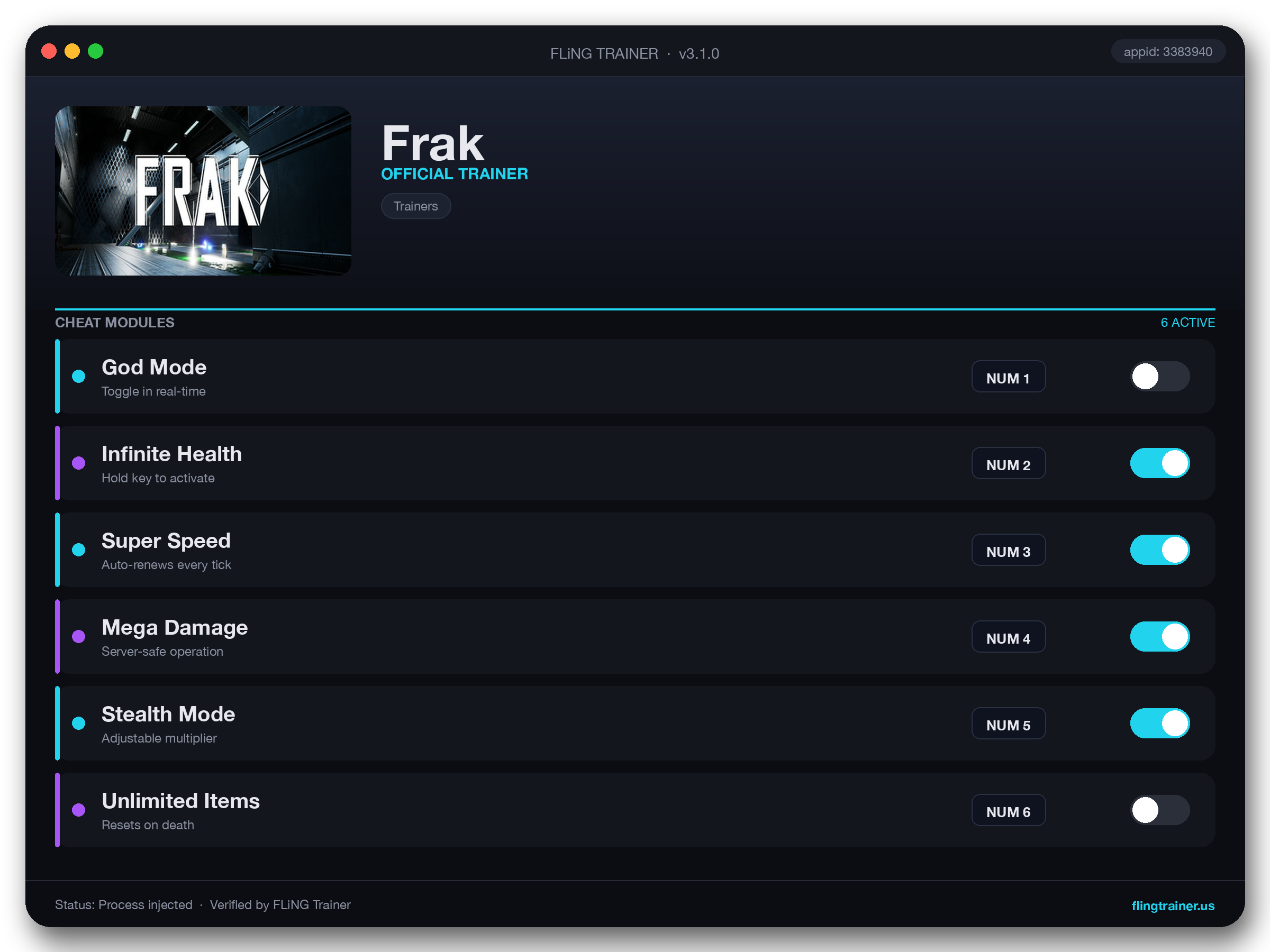 Frak Trainer interface