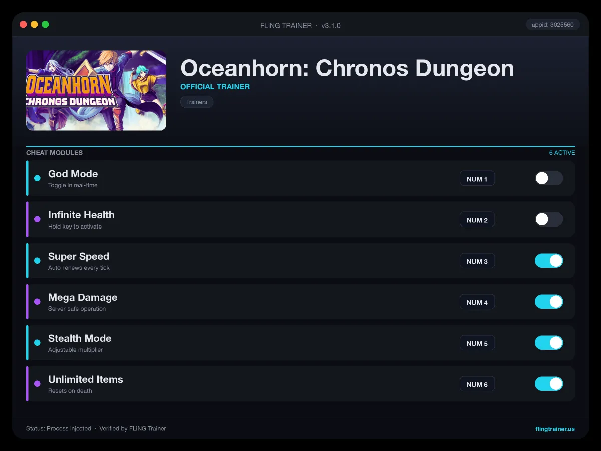 Oceanhorn: Chronos Dungeon Trainer interface