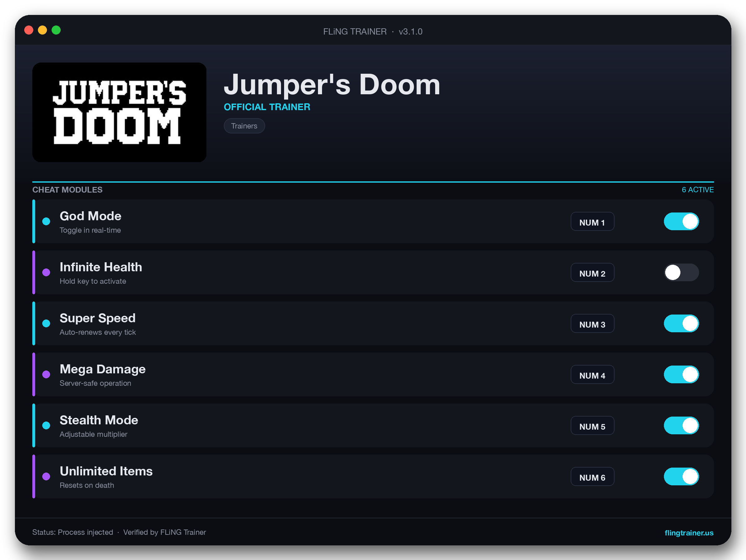 Jumper's Doom Trainer interface