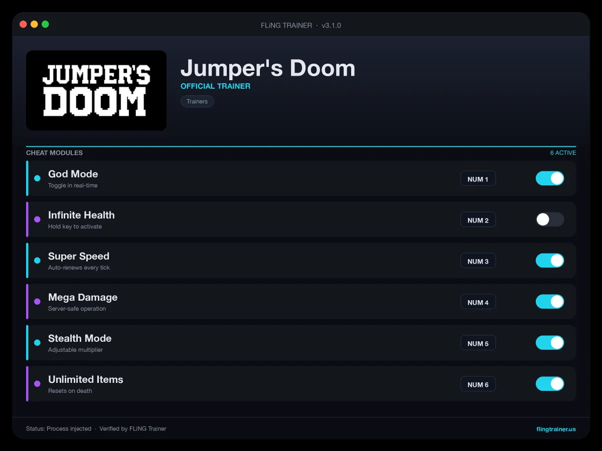 Jumper's Doom Trainer interface
