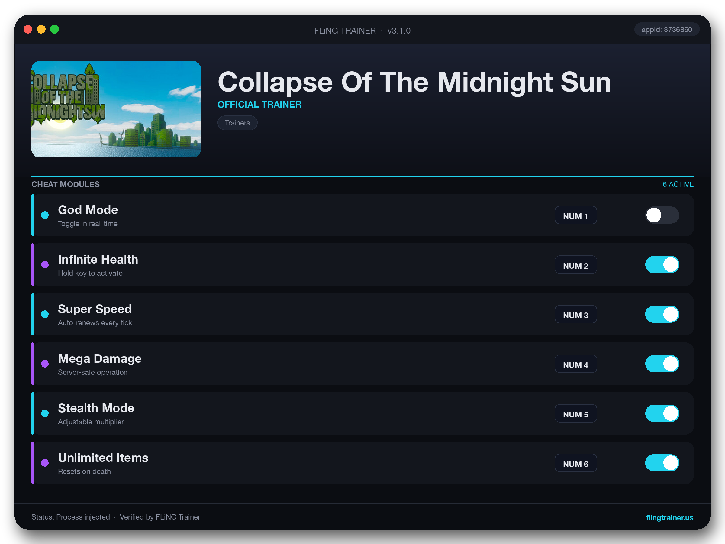 Collapse Of The Midnight Sun Trainer interface