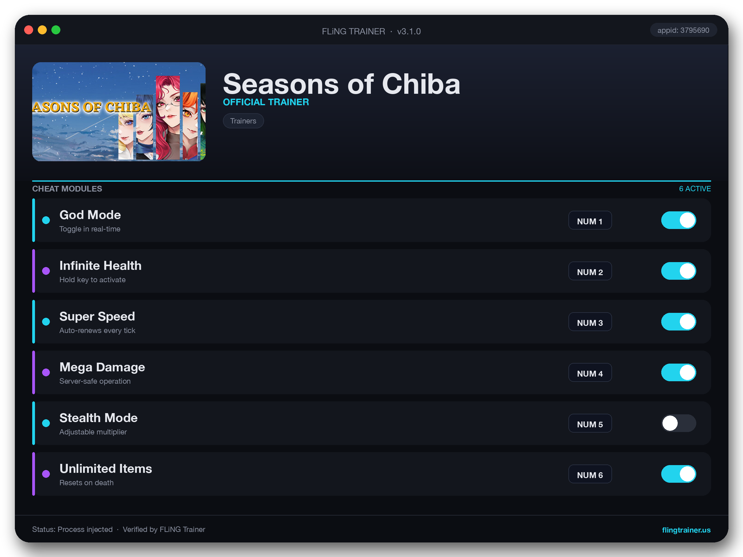 Seasons of Chiba Trainer interface
