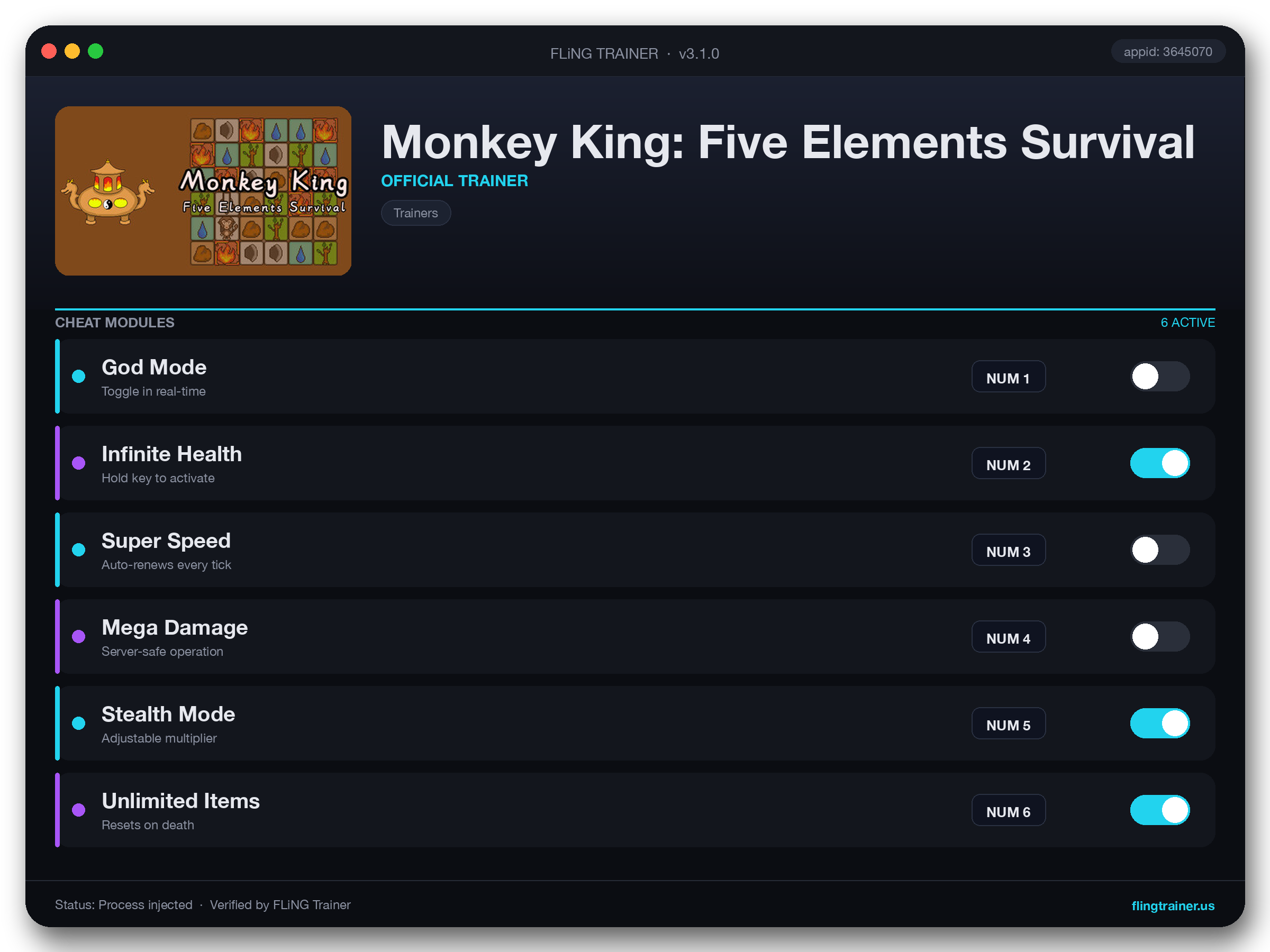 Monkey King: Five Elements Survival Trainer interface