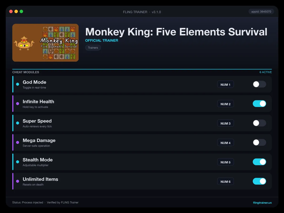 Monkey King: Five Elements Survival Trainer interface