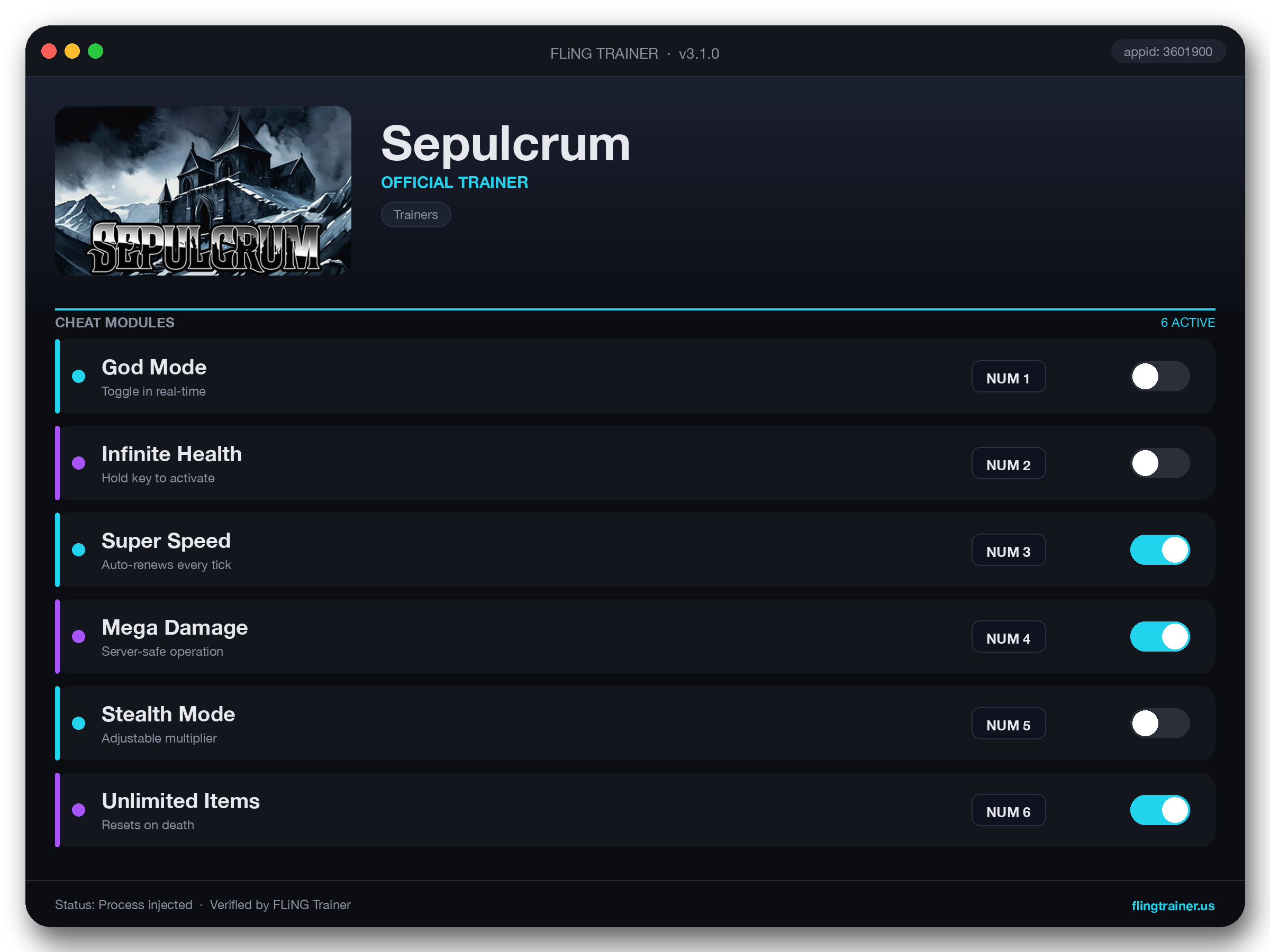 Sepulcrum Trainer interface