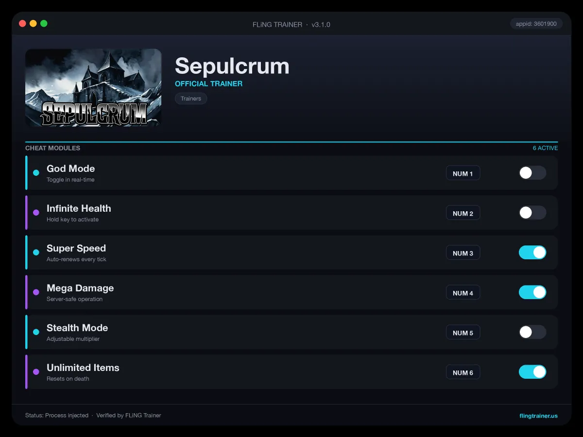 Sepulcrum Trainer interface