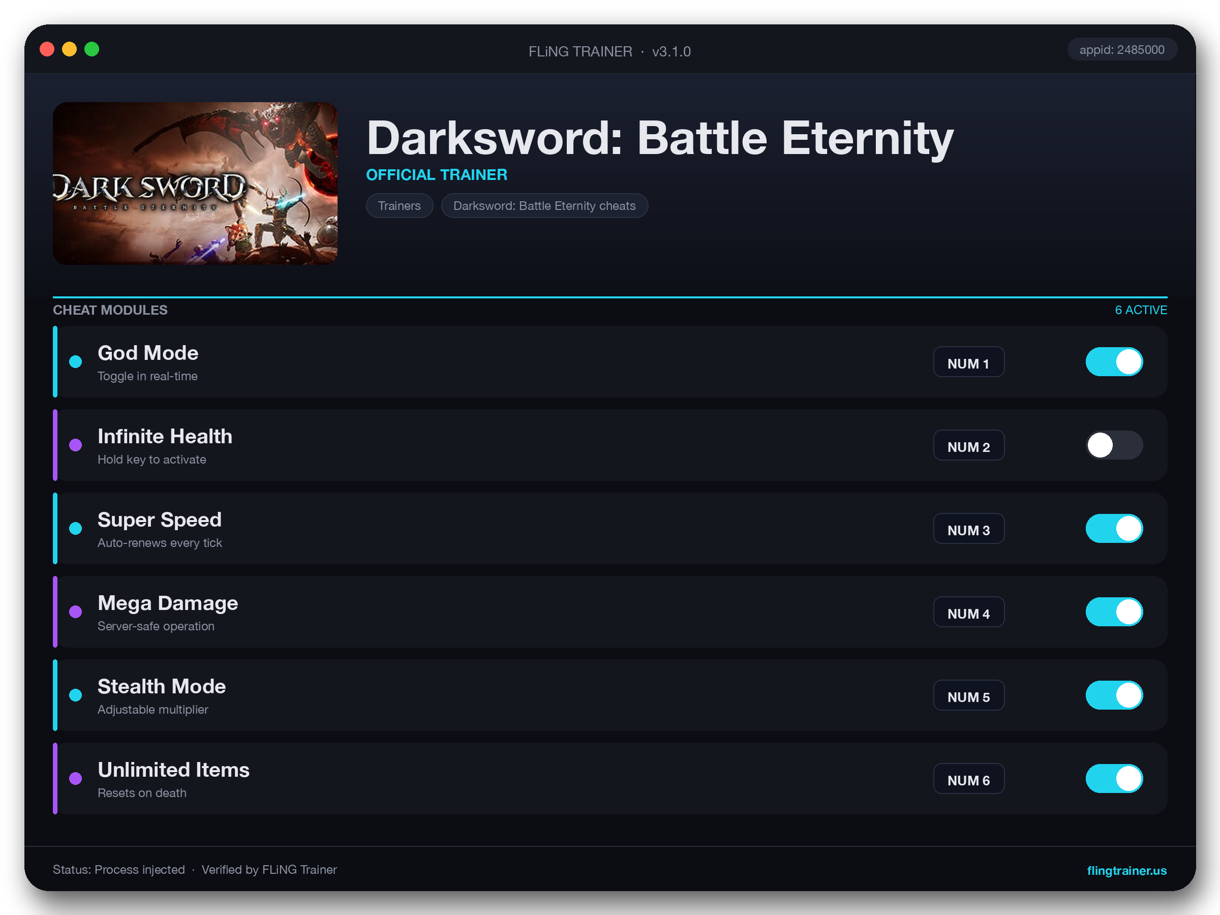 Darksword: Battle Eternity Trainer interface