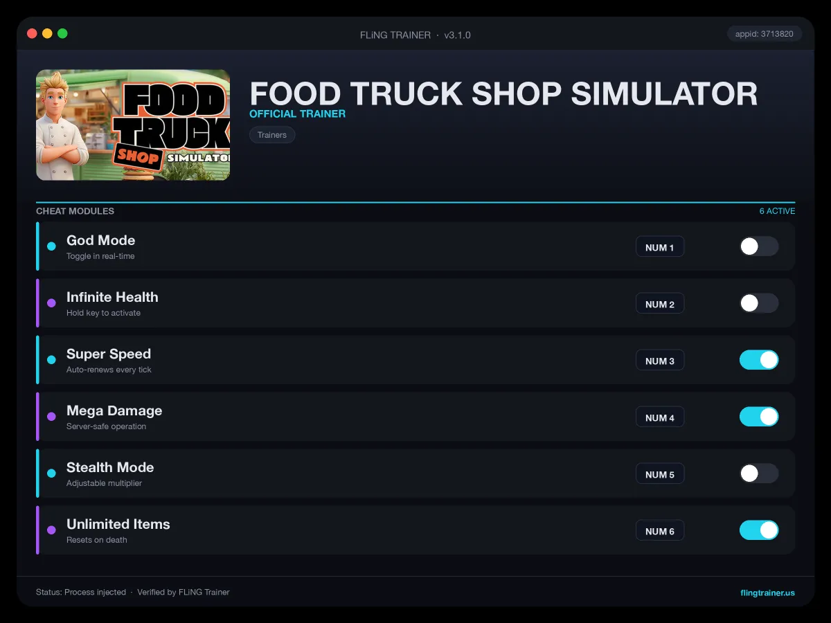FOOD TRUCK SHOP SIMULATOR Trainer interface