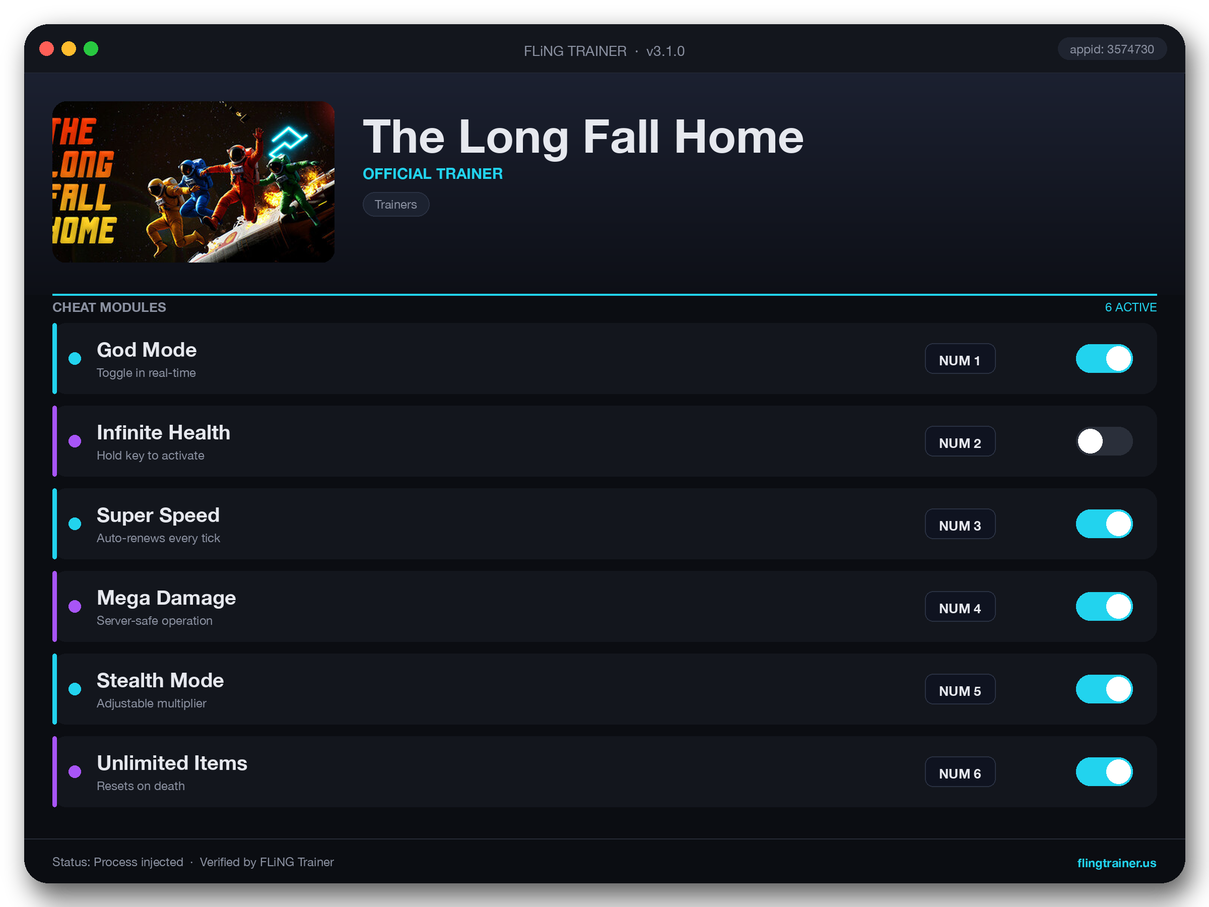 The Long Fall Home Trainer interface