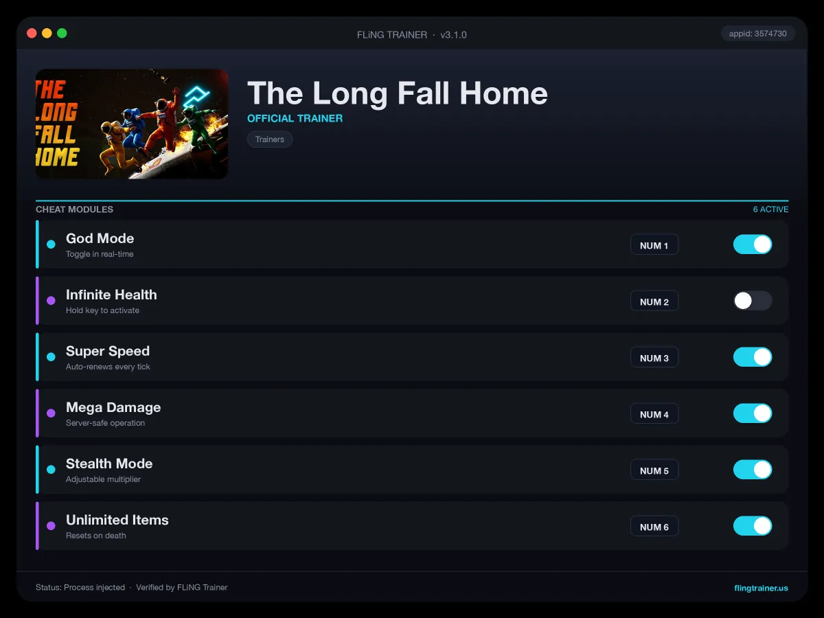 The Long Fall Home Trainer interface