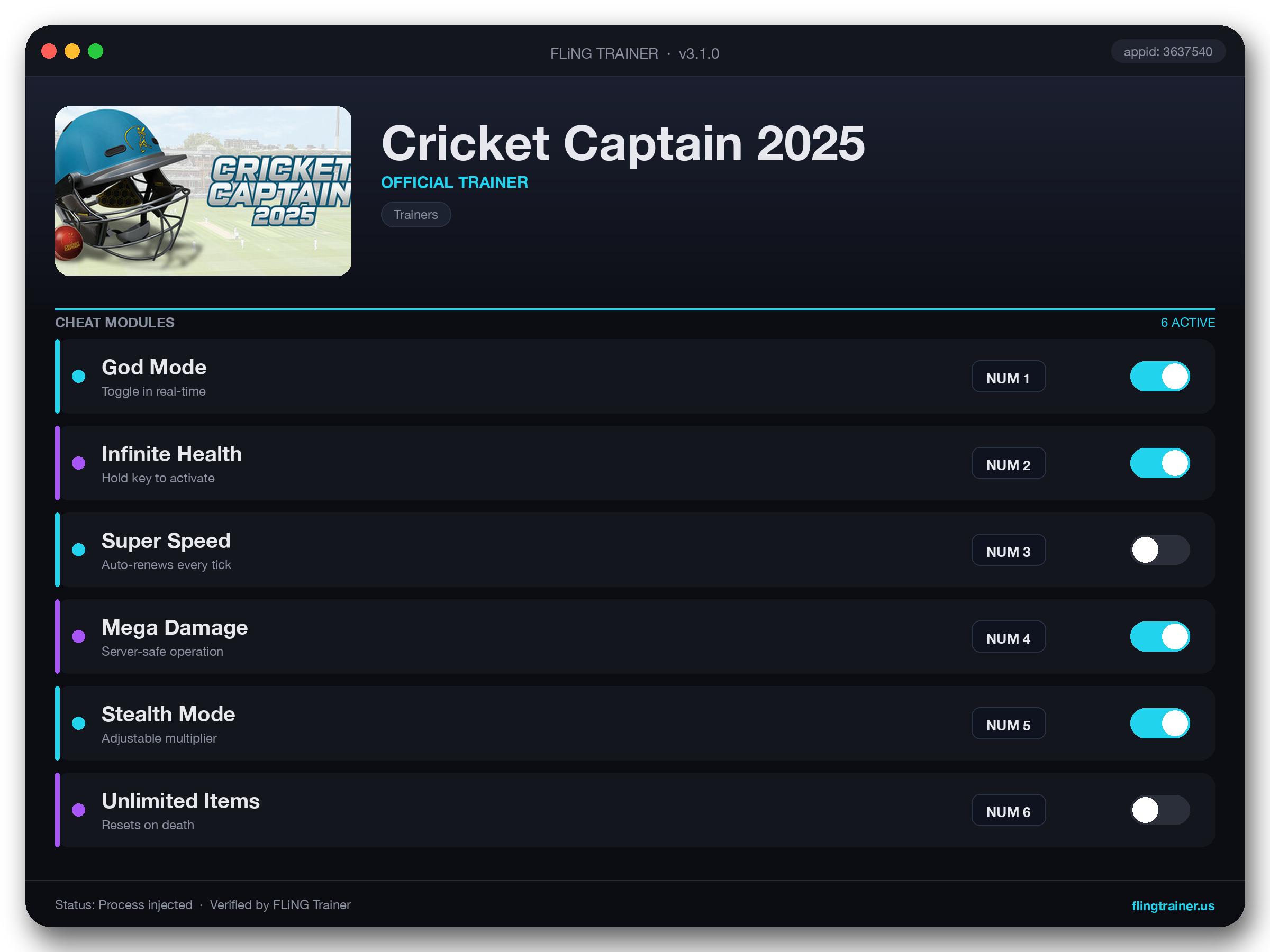 Cricket Captain 2025 Trainer interface