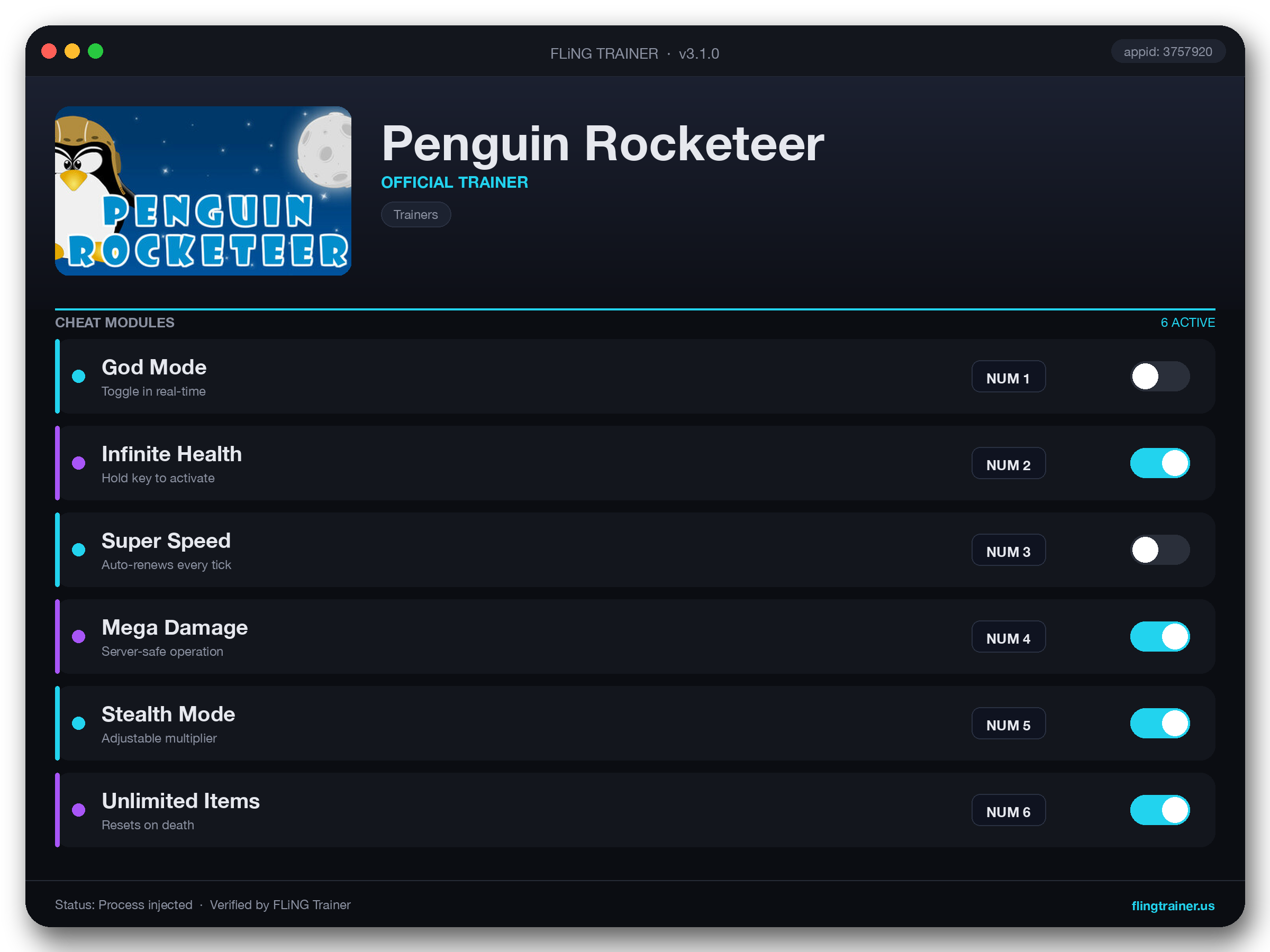 Penguin Rocketeer Trainer interface