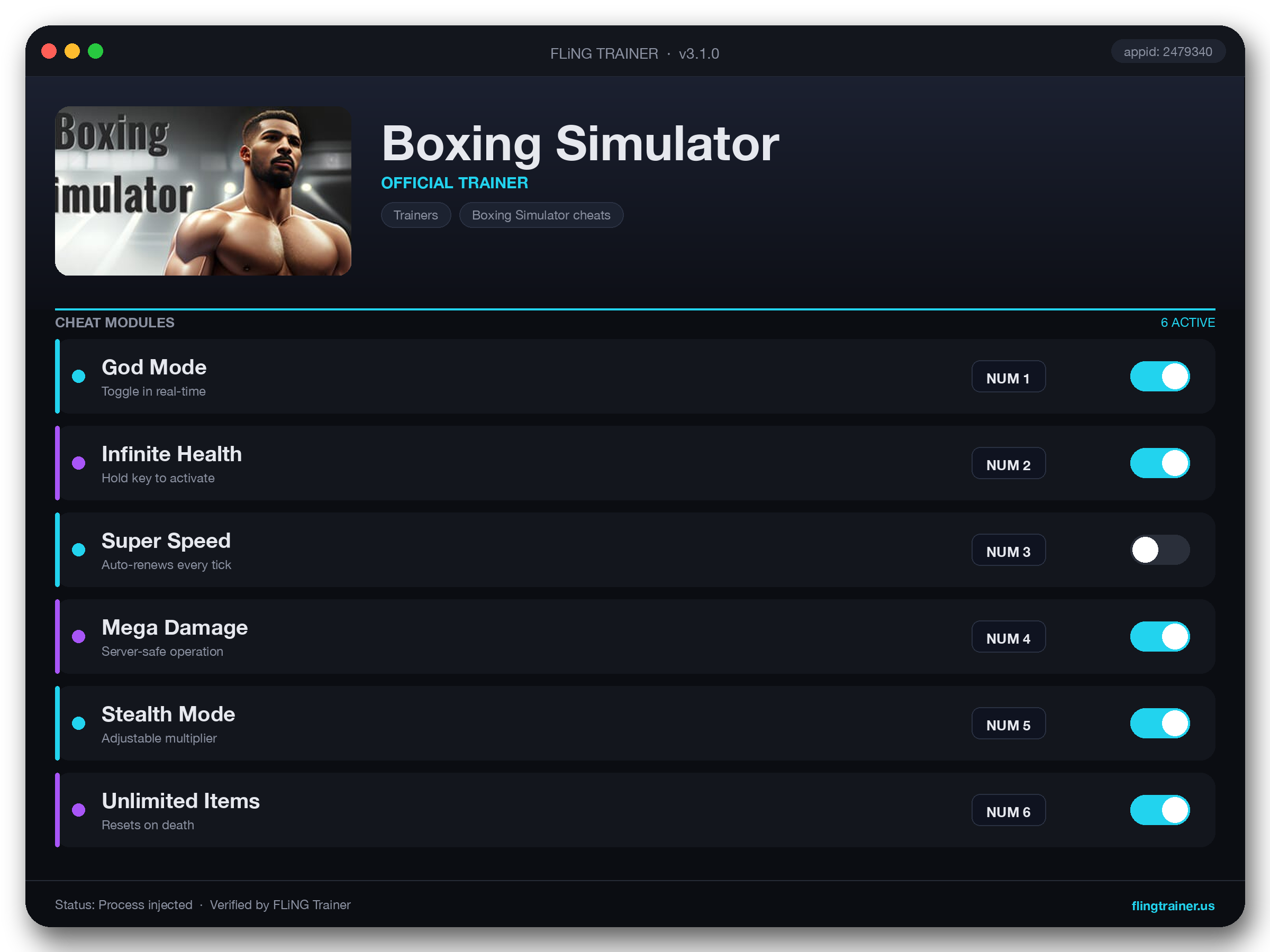Boxing Simulator Trainer interface