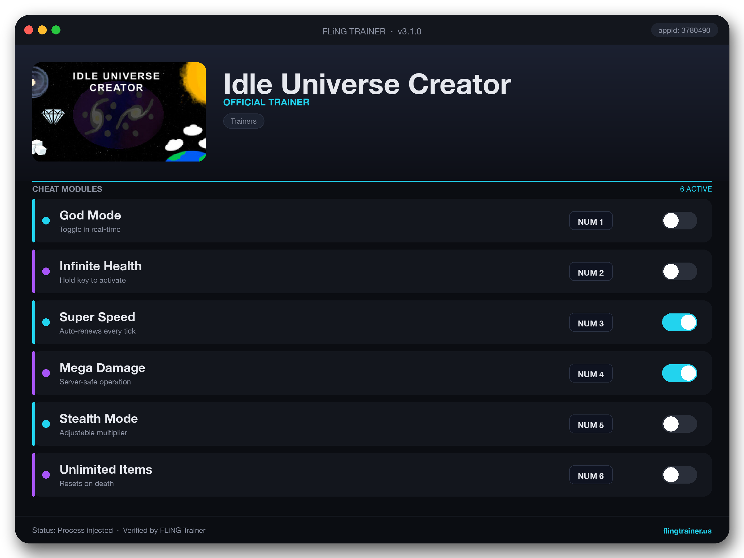 Idle Universe Creator Trainer interface