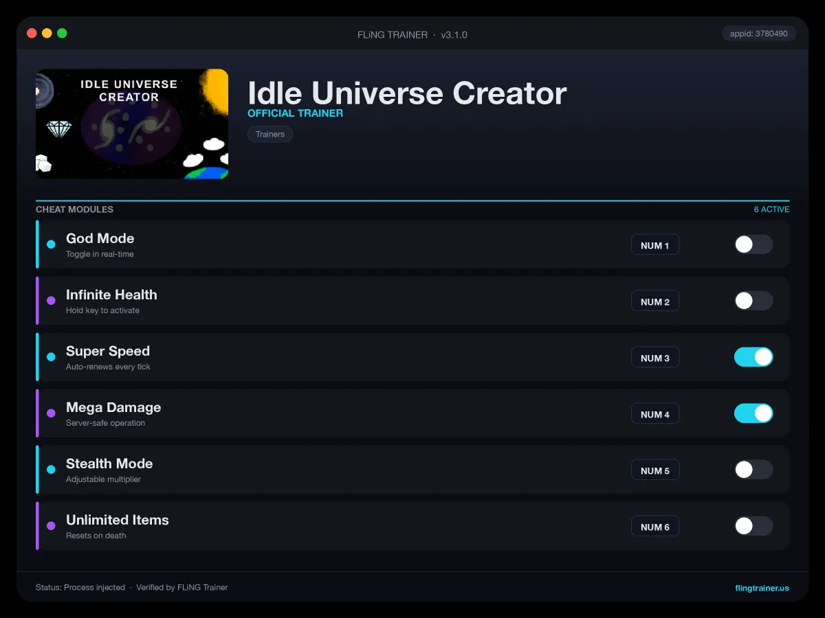Idle Universe Creator Trainer interface