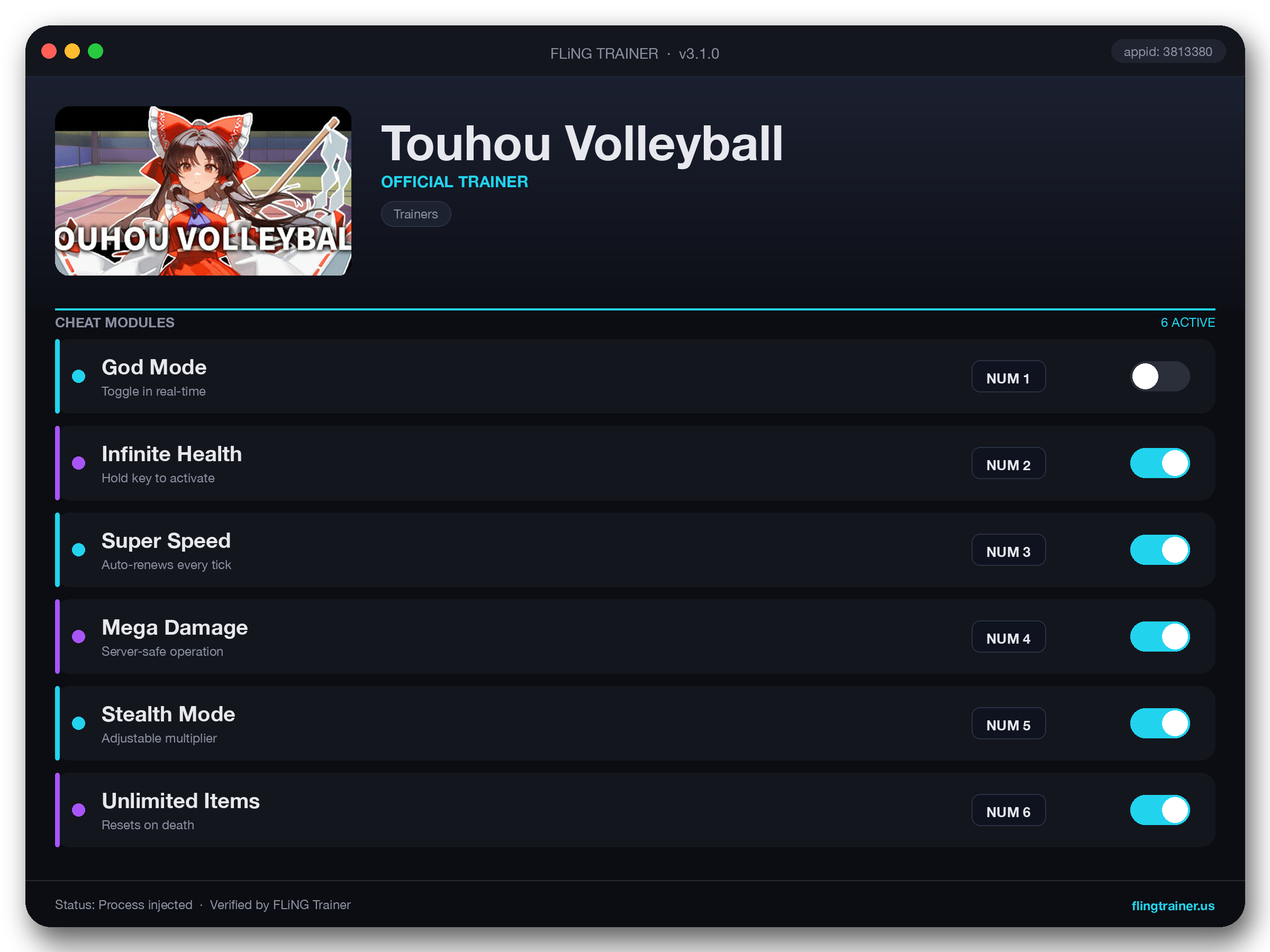 Touhou Volleyball Trainer interface
