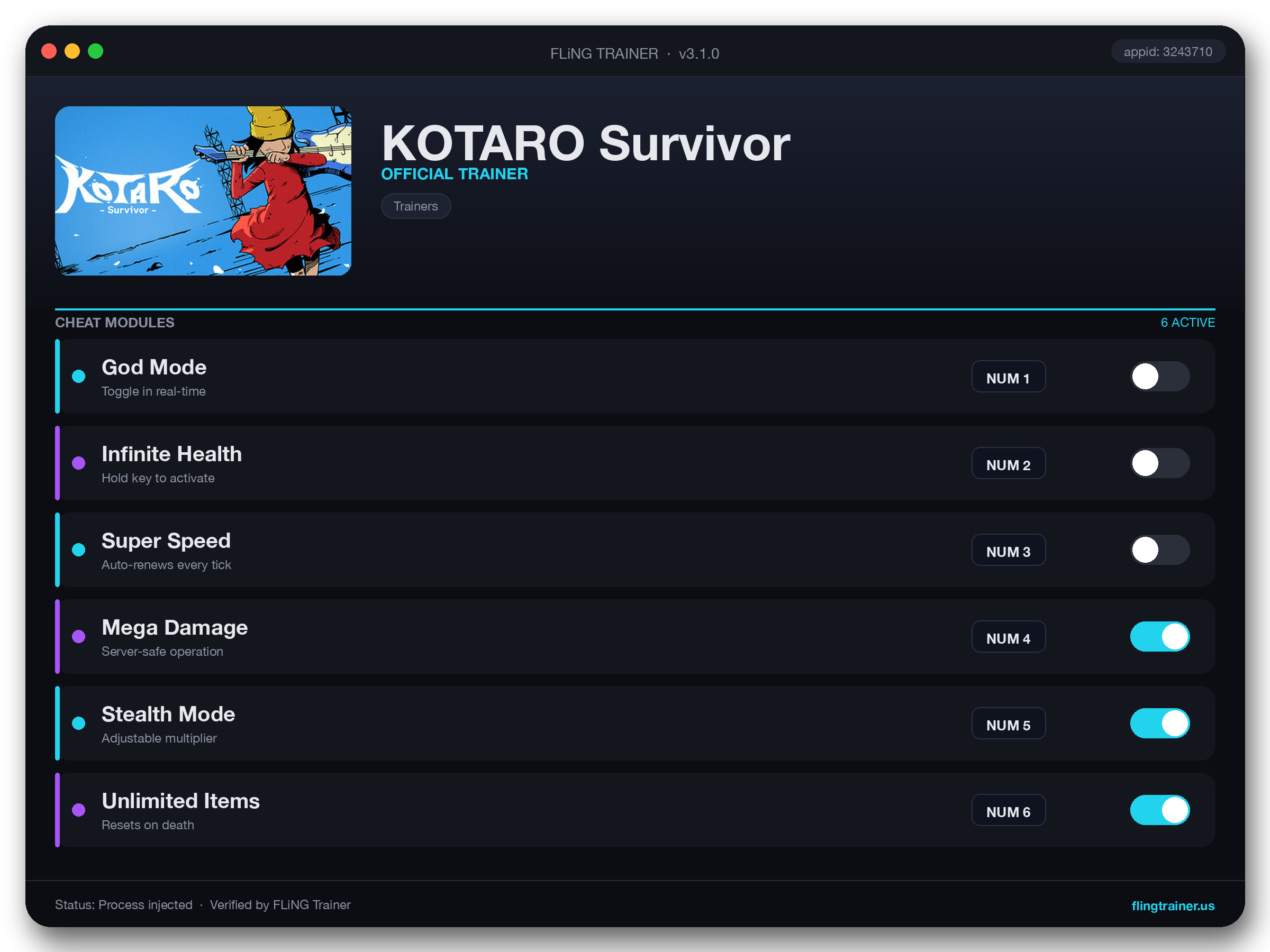 KOTARO Survivor Trainer interface