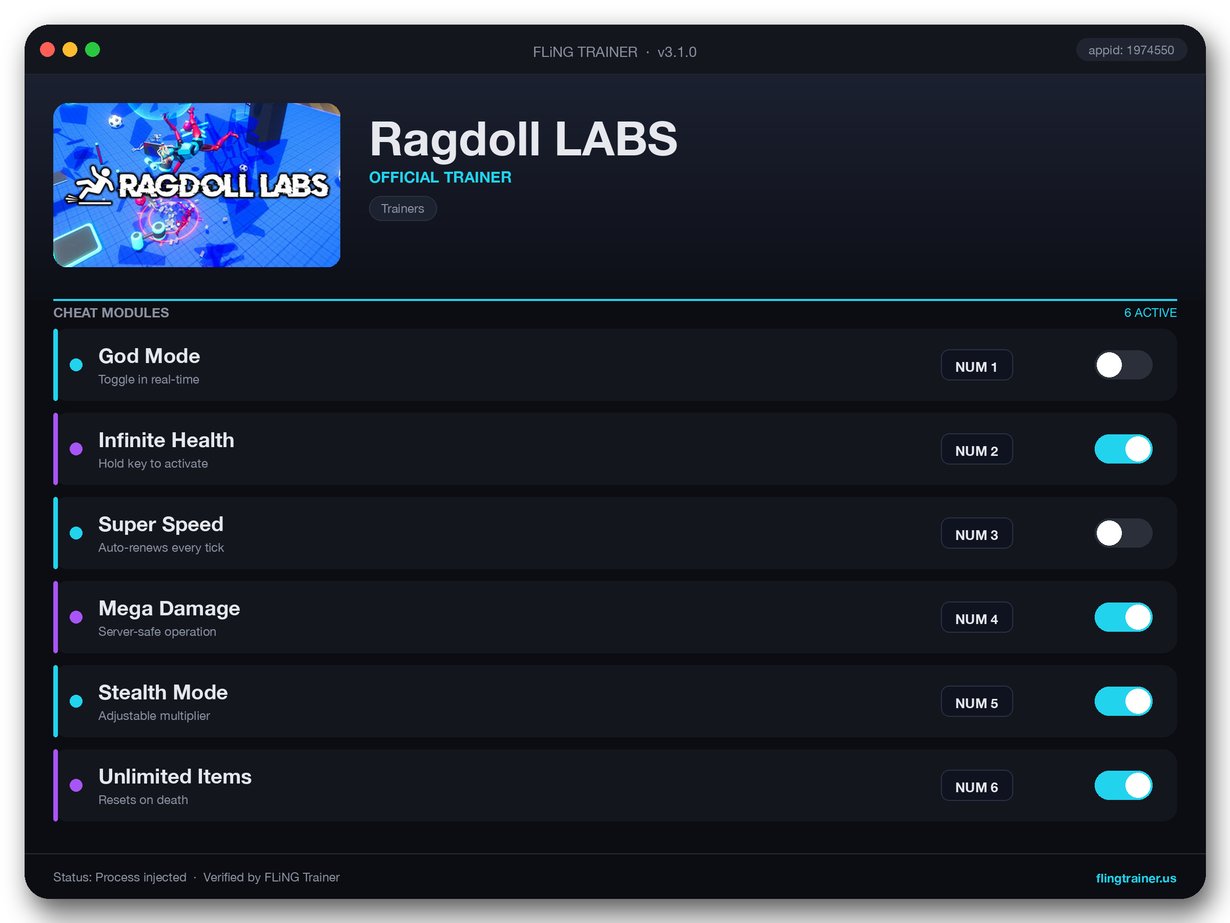 Ragdoll LABS Trainer interface