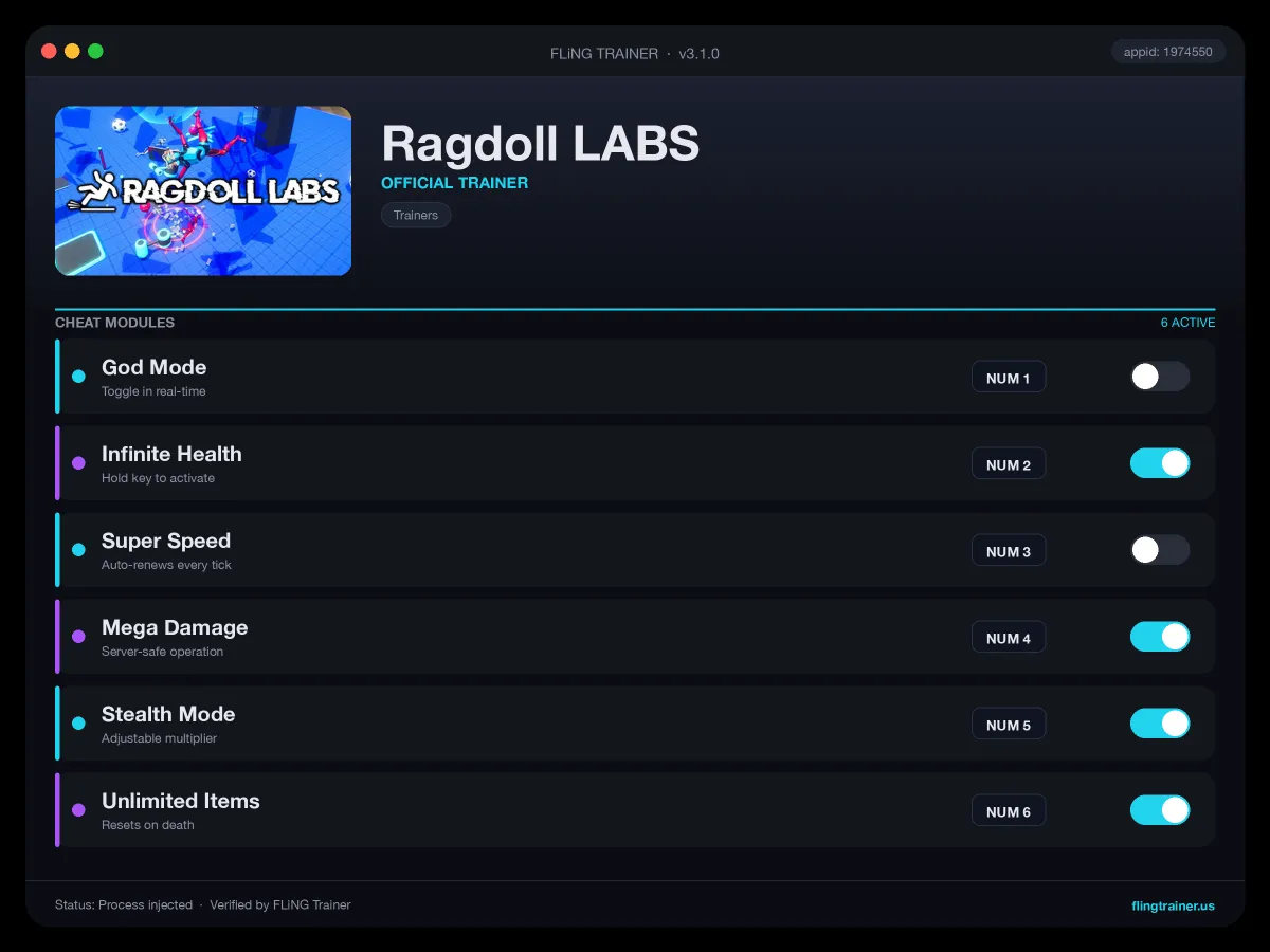 Ragdoll LABS Trainer interface