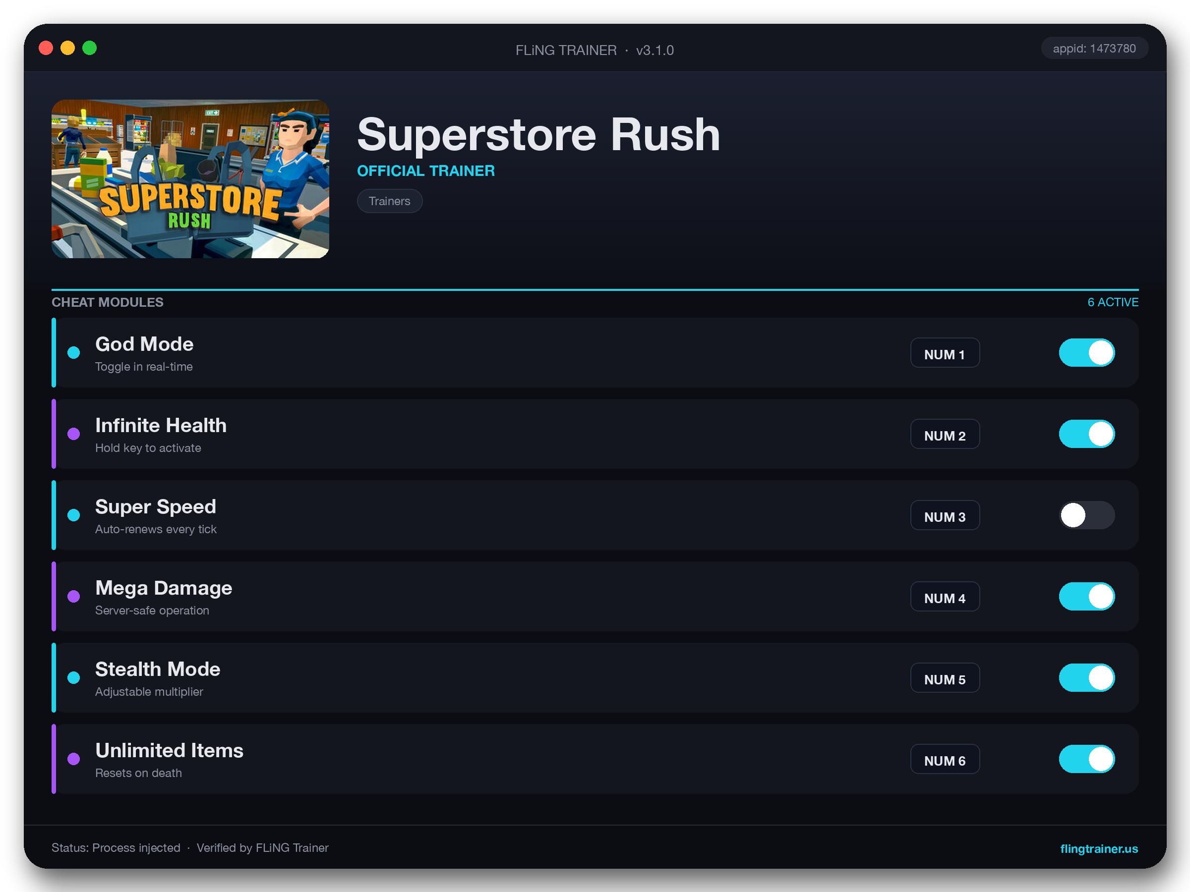 Superstore Rush Trainer interface