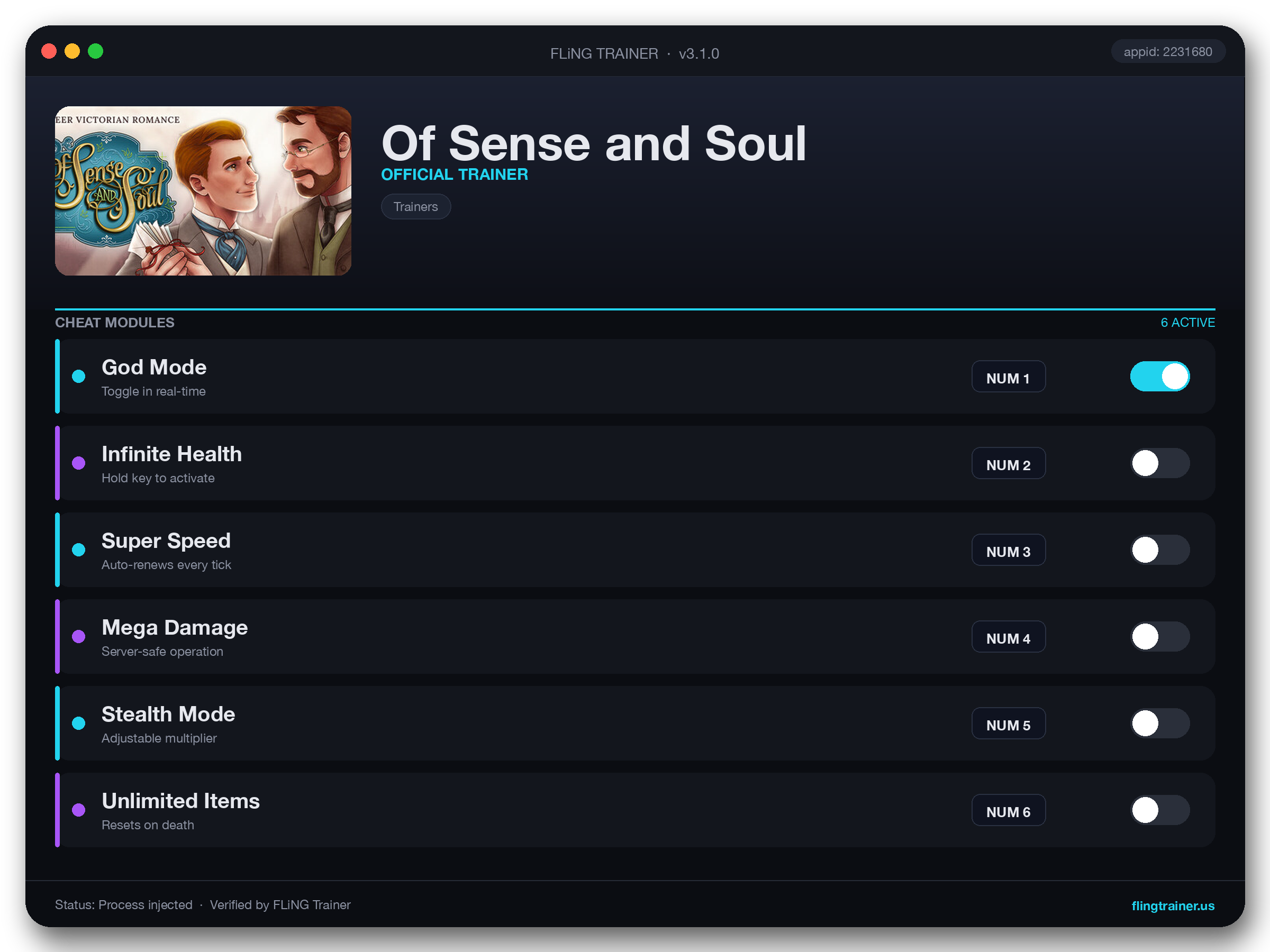 Of Sense and Soul Trainer interface