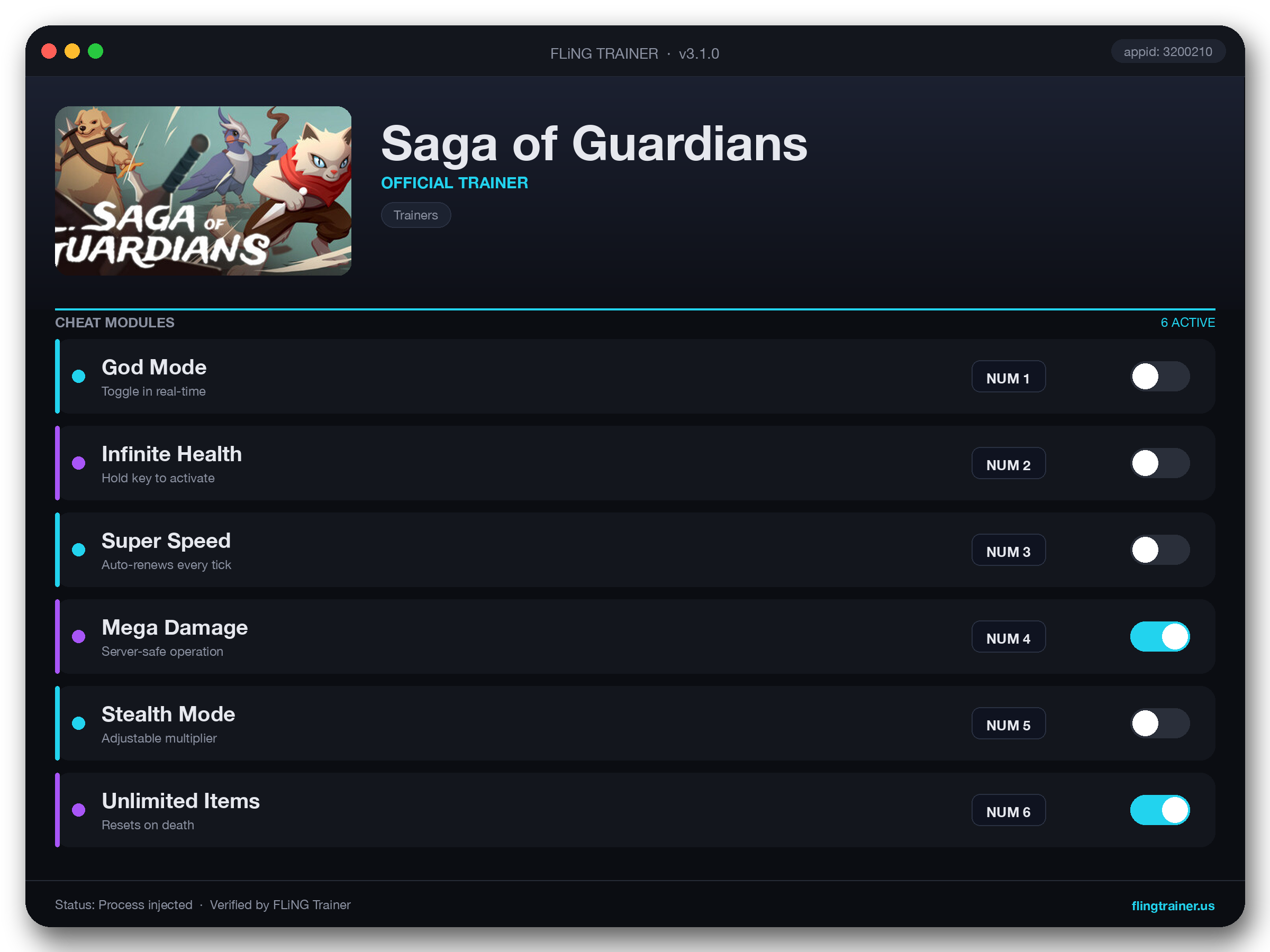 Saga of Guardians Trainer interface