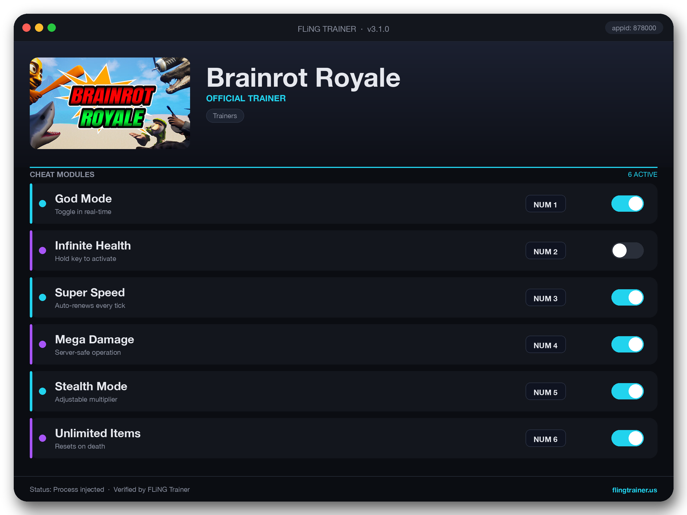 Brainrot Royale Trainer interface