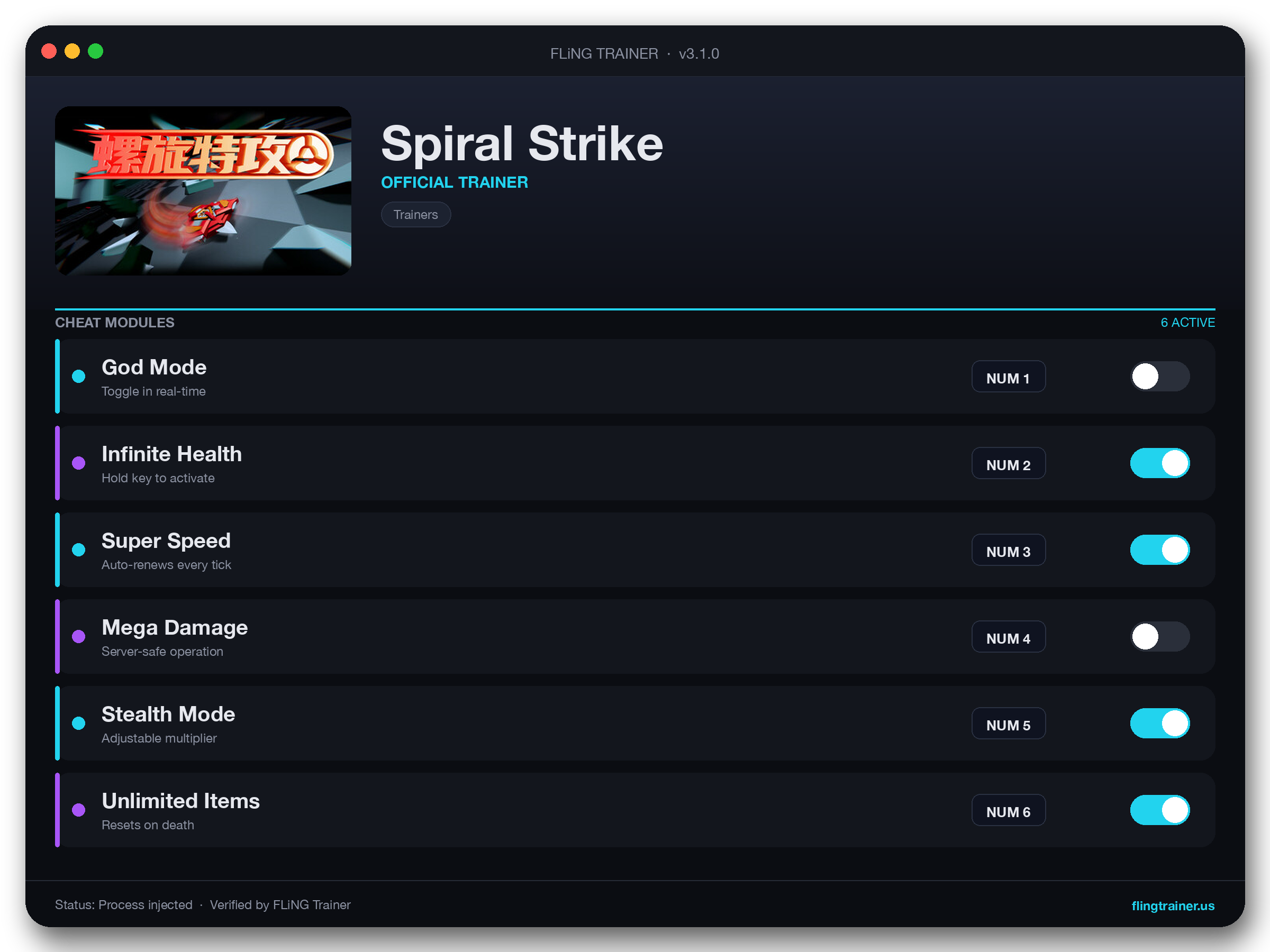 Spiral Strike Trainer interface