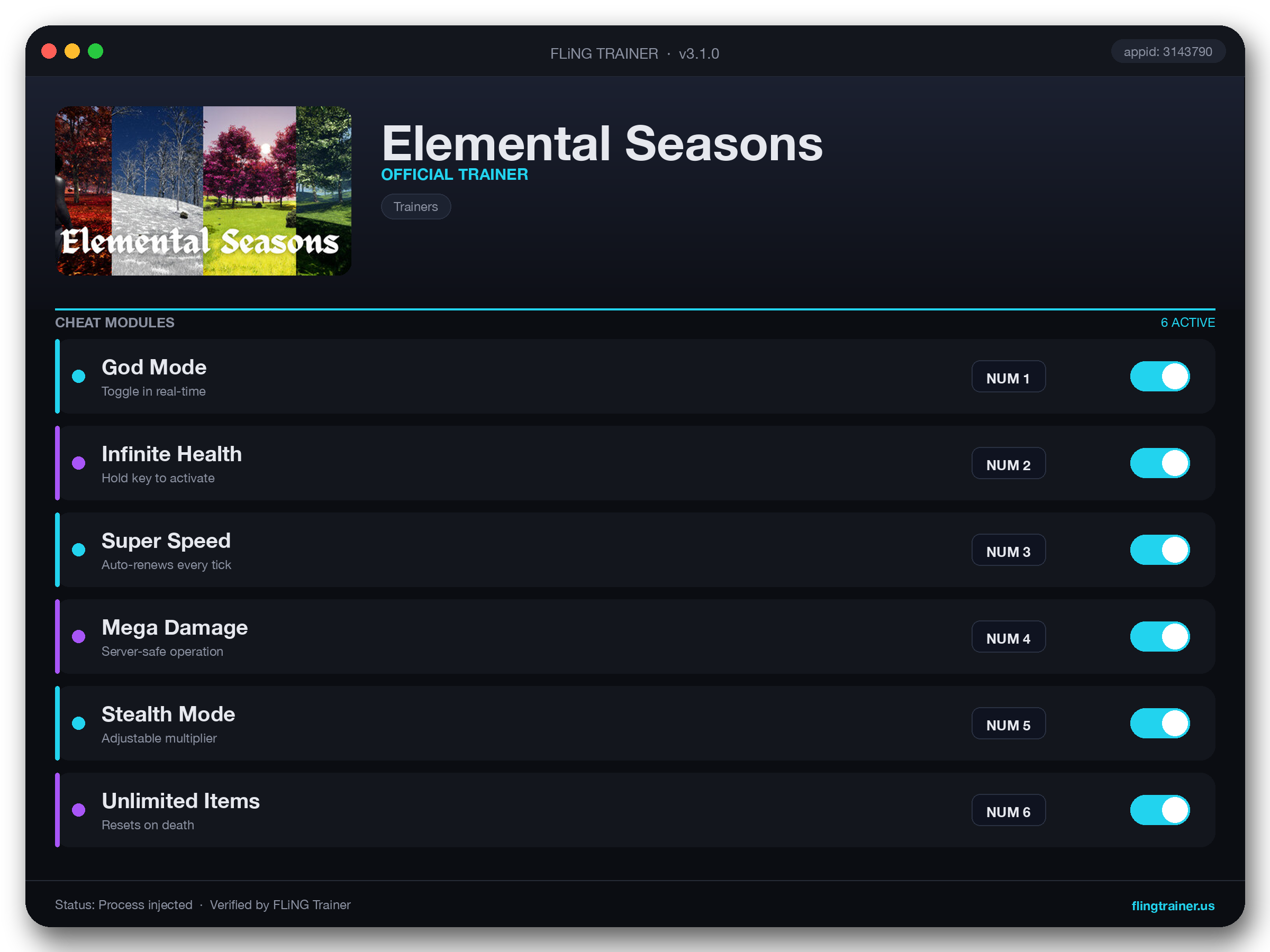 Elemental Seasons Trainer interface