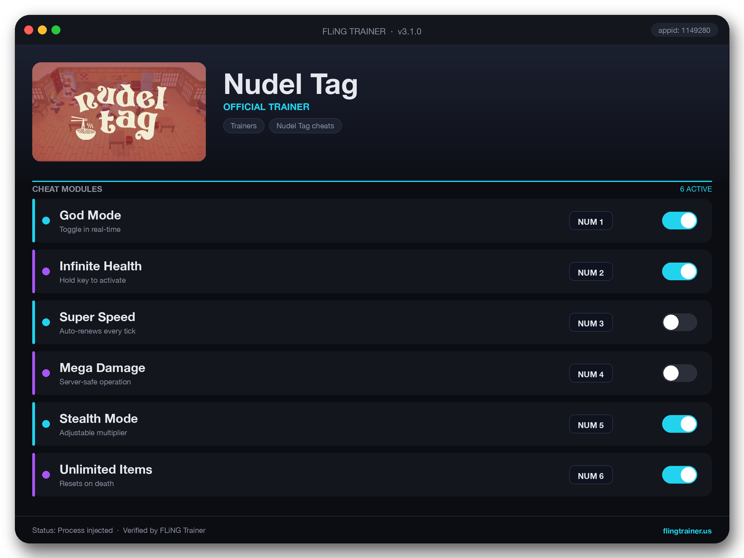 Nudel Tag Trainer interface